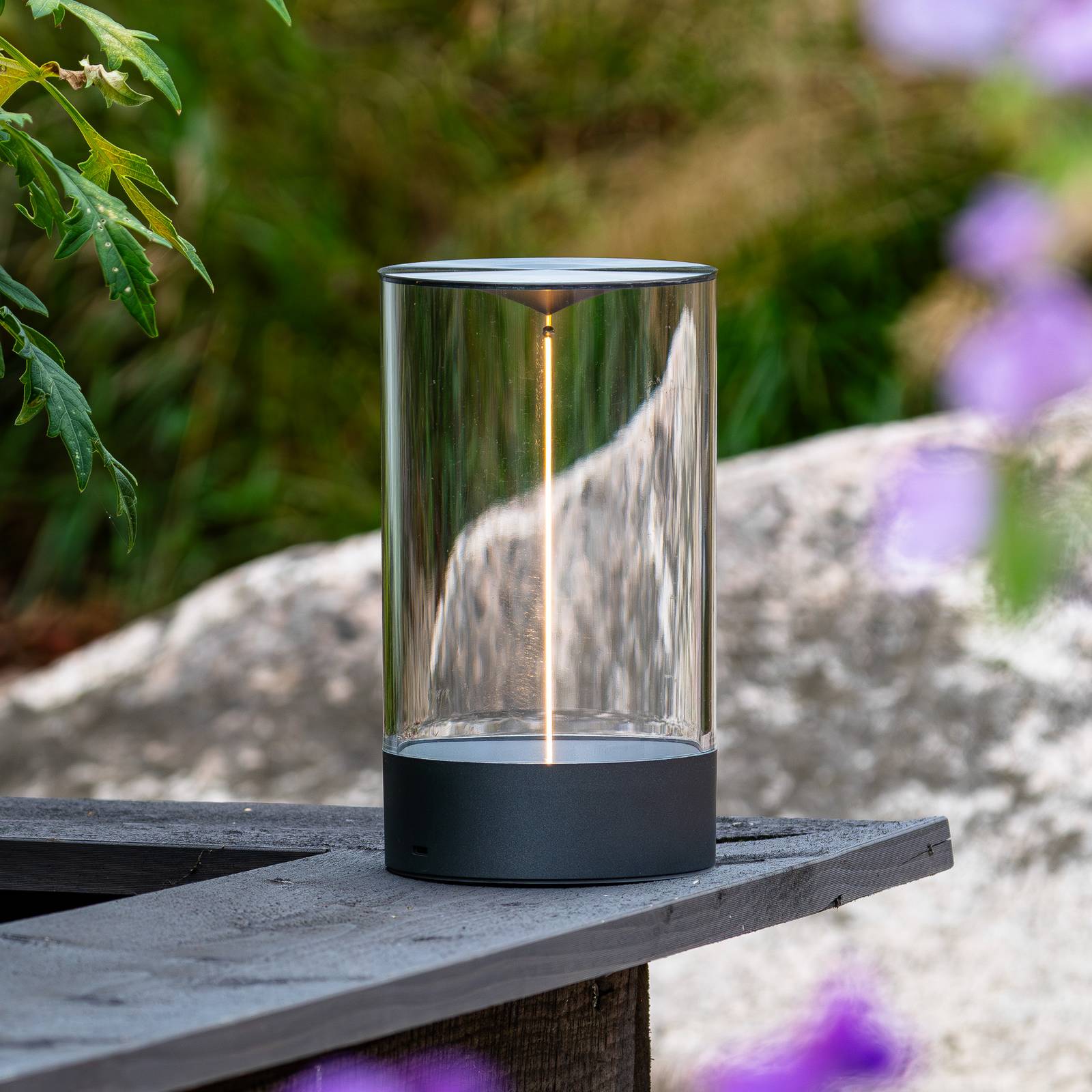 Konstsmide Lampe à poser LED rechargeable Edison, hauteur 23 cm, gris/transparent, IP54