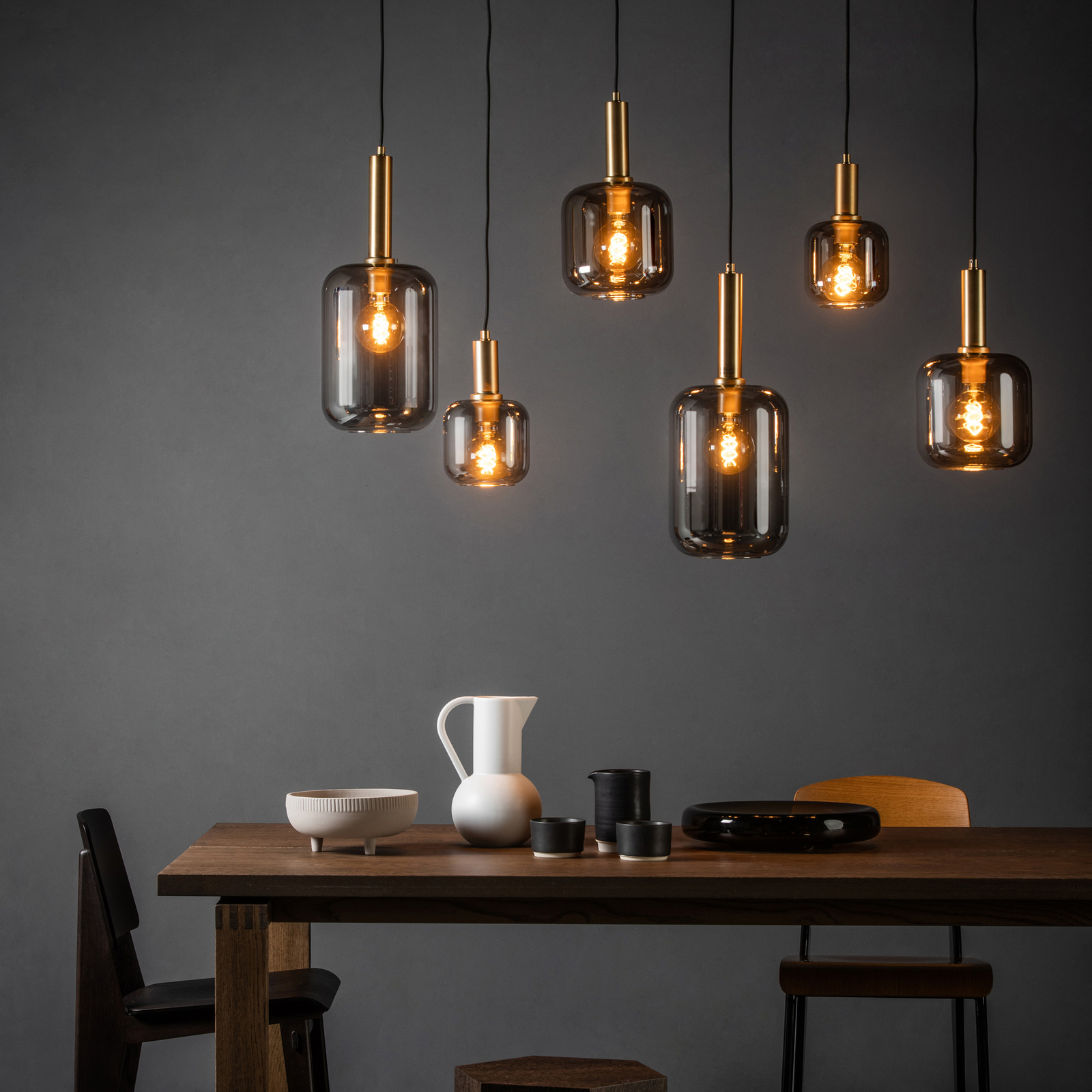 Lampada a sospensione Joanet con vetro fumè 6 luci