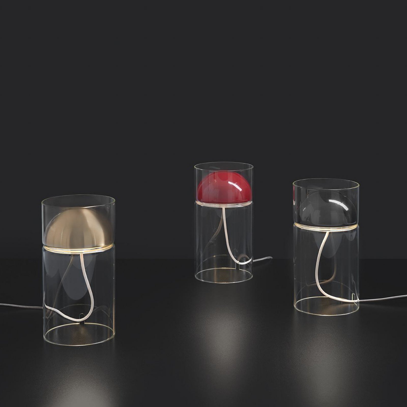 Oluce LED table lamp Medusa, red, glass, height 30 cm
