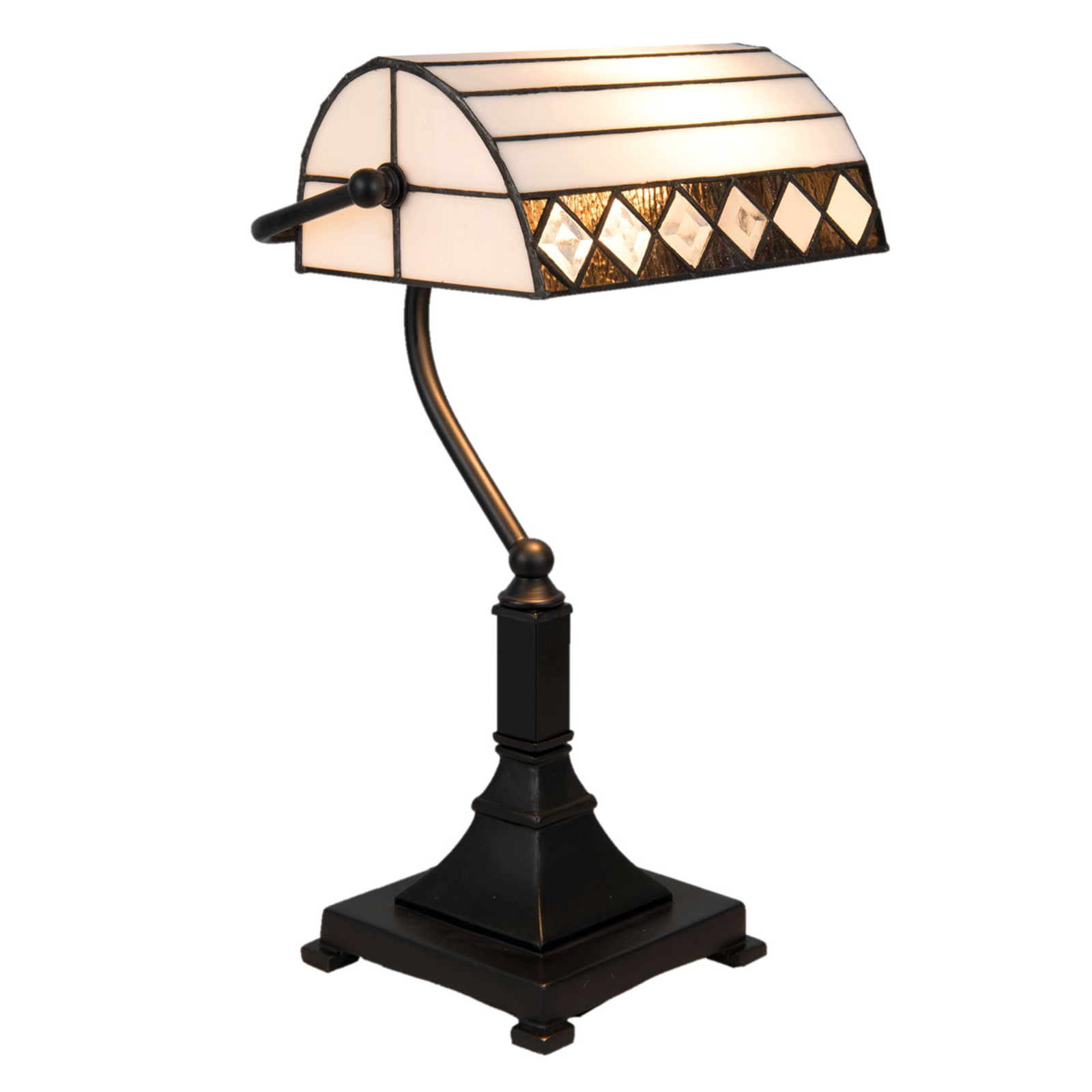Clayre & Eef 5196 desk lamp, Tiffany style, black and white, for Living / Dining Room, glass, polyresin, E27, 60 W, energy efficiency: A++, L: 26 cm, W: 20 cm, H: 43 cm
