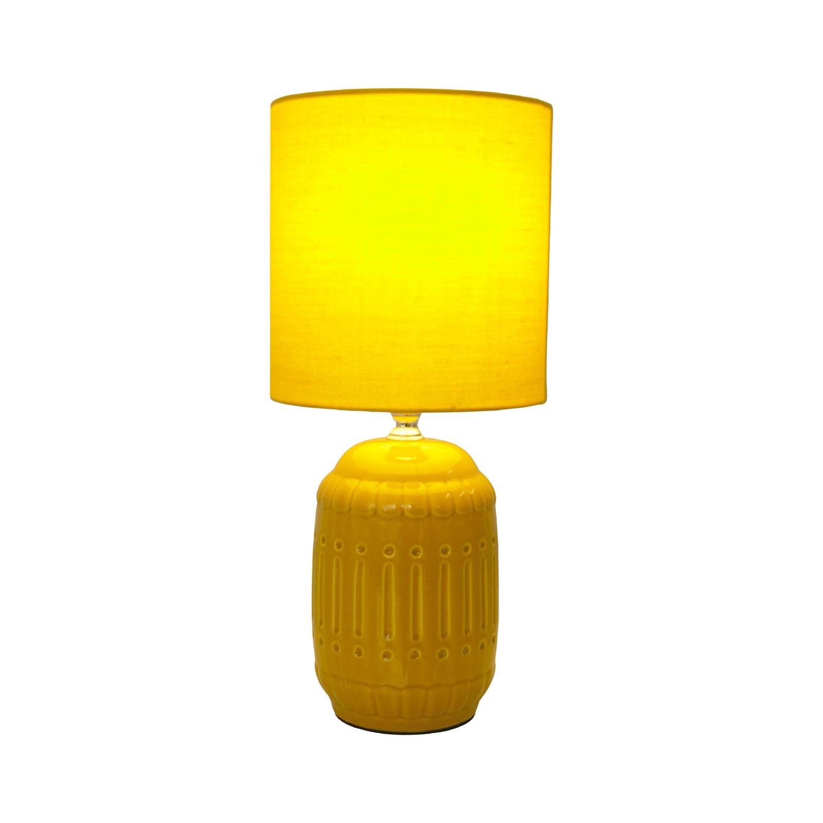 Lámpara de mesa Erida, cerámica y tejido, amarillo