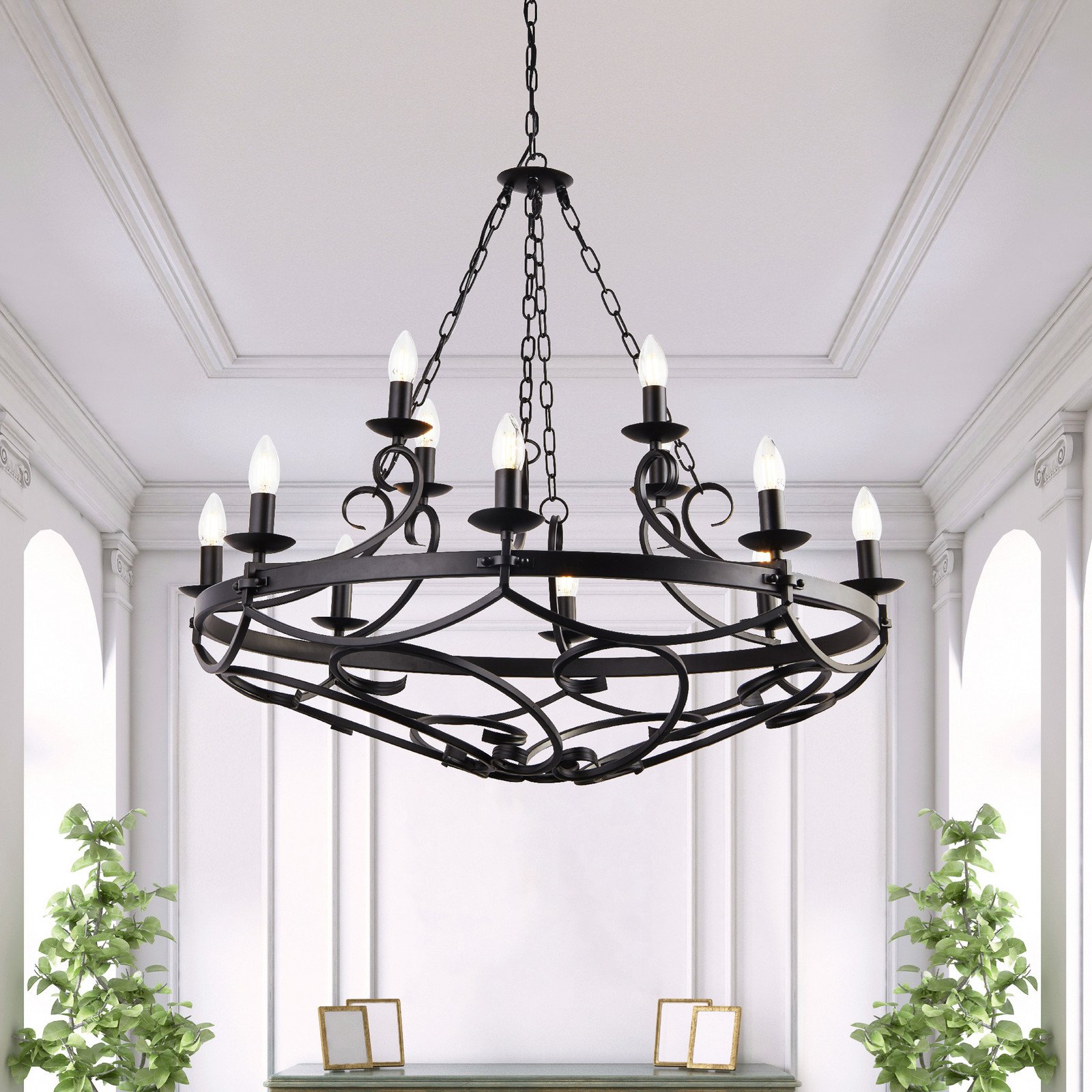Searchlight Candelabru Cartwheel III 12 becuri Ø 89cm negru metal - Camera de zi / sufragerie - Antichitate