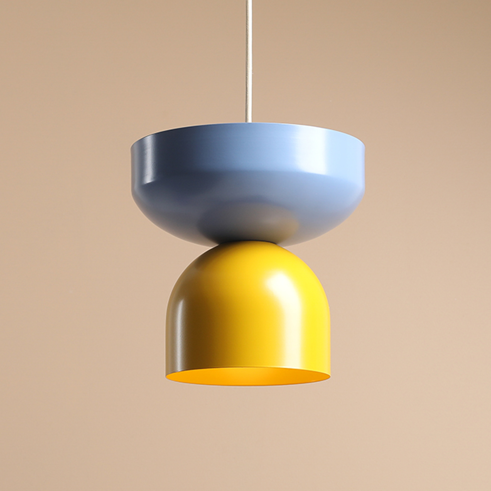 Hanglamp Api, geel/blauw, metalen kap