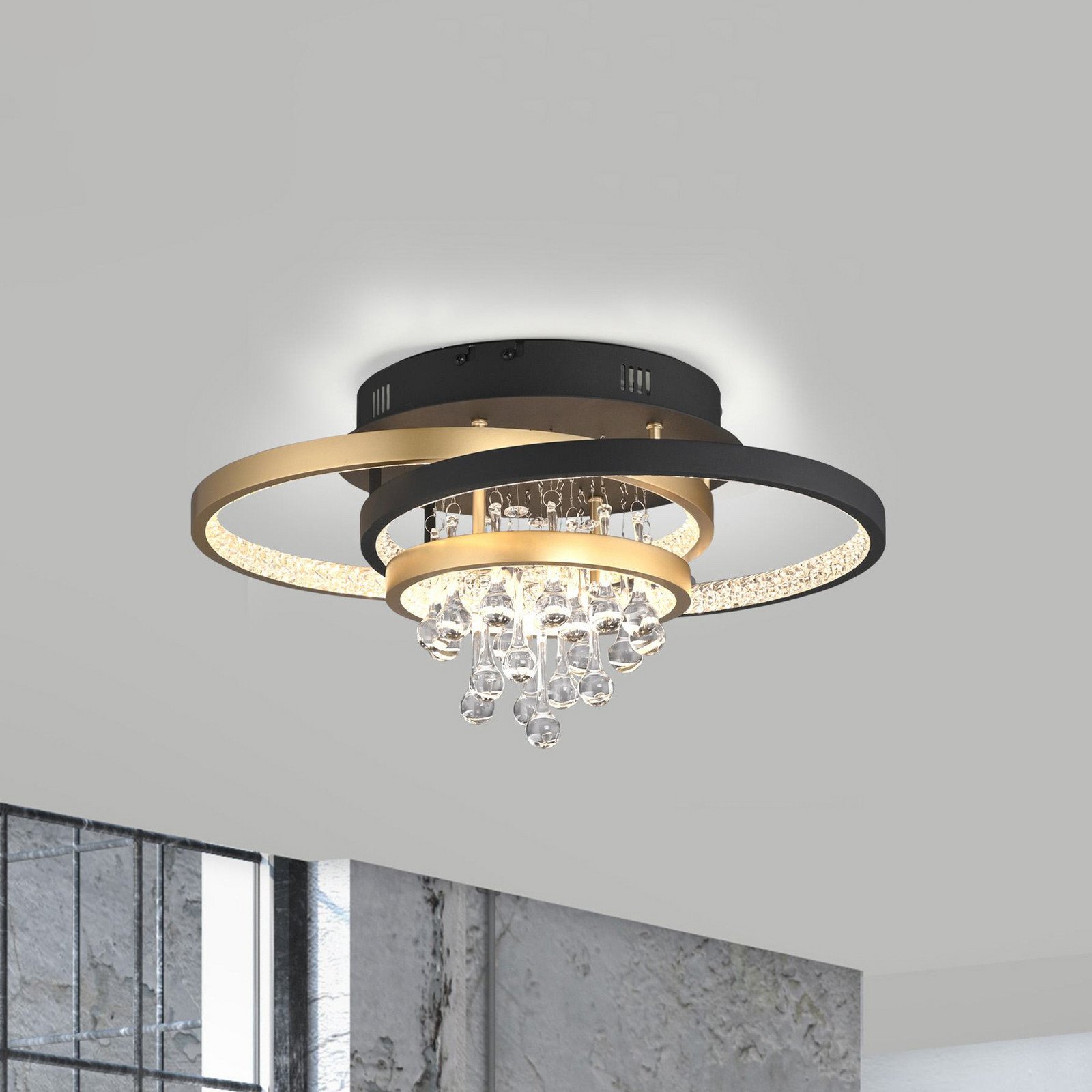 Paul Neuhaus LED plafonieră LED Rotazo sticlă CCT dimabil - Camera de zi / sufragerie - modern - negru alamă - Aluminiu