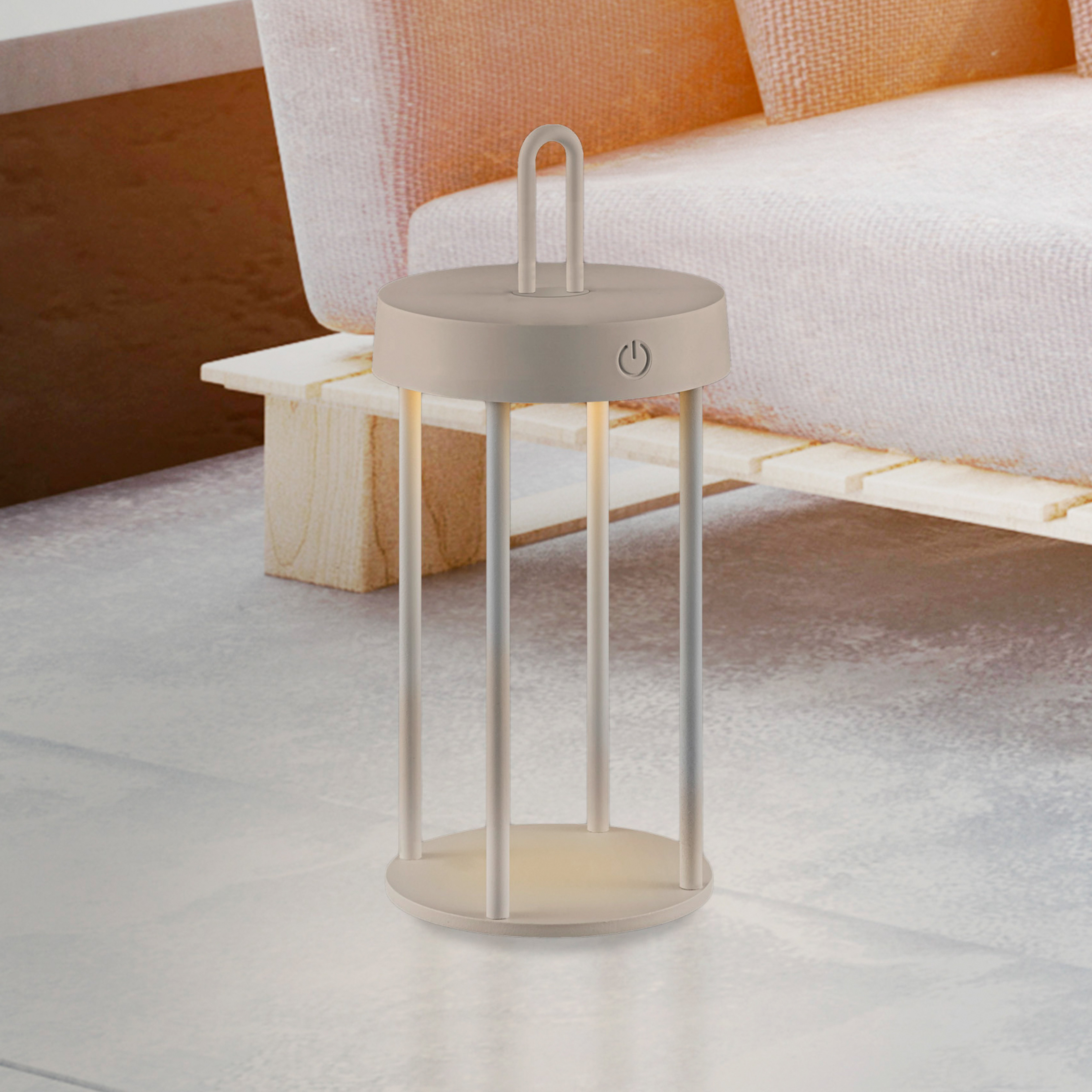 JUST LIGHT. LED uzlādējama galda lampa Anselm pelēki bēšs 28cm gludeklis