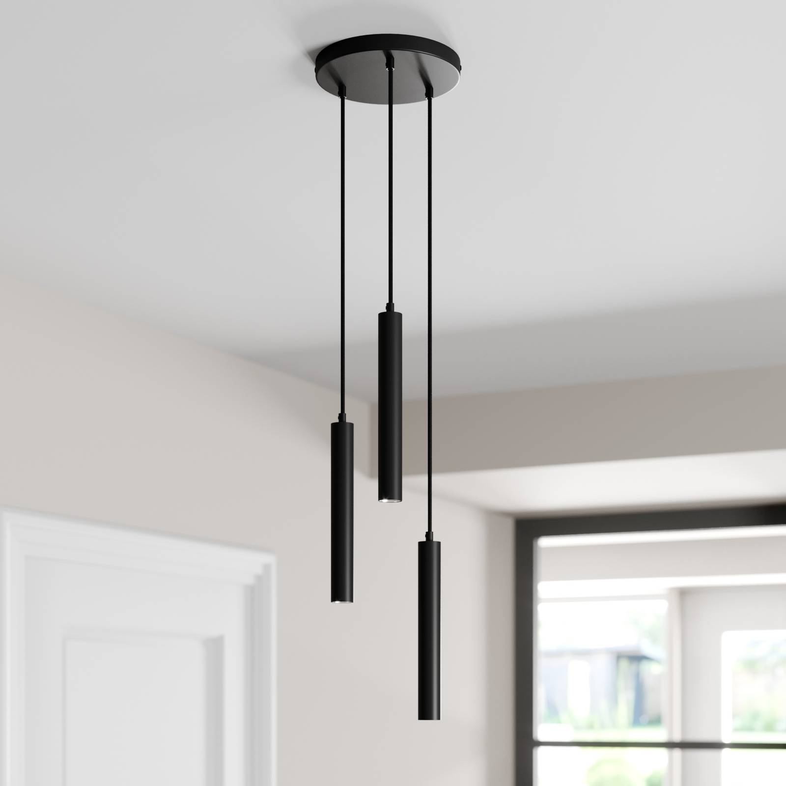 Arcchio lampa wisząca LED Franka, 3-punktowa, okrągła, czarna, aluminium