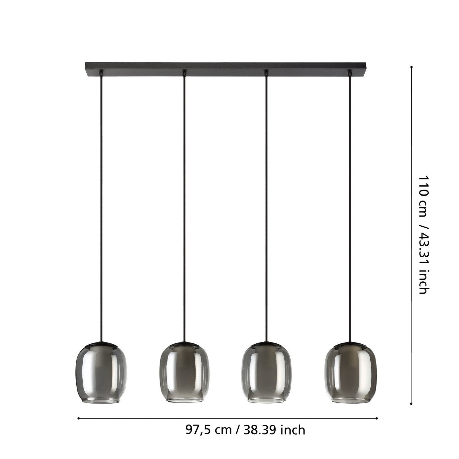 Ciampino pendant light, black, 4-bulb.