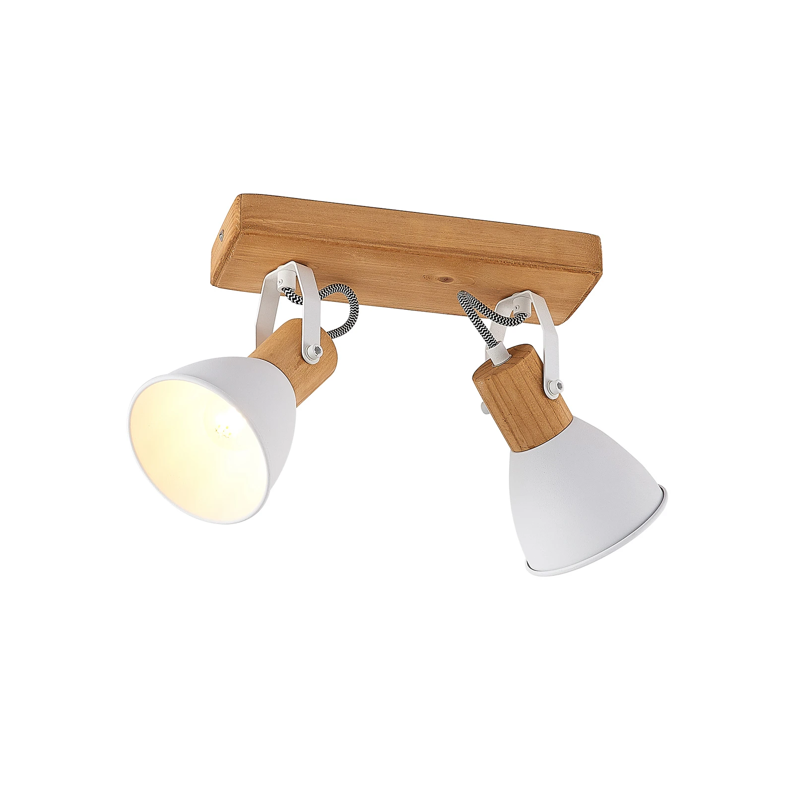 Lindby Merela mennyezeti spot, fehér, 28 cm, 2-lámpás, fa, E14