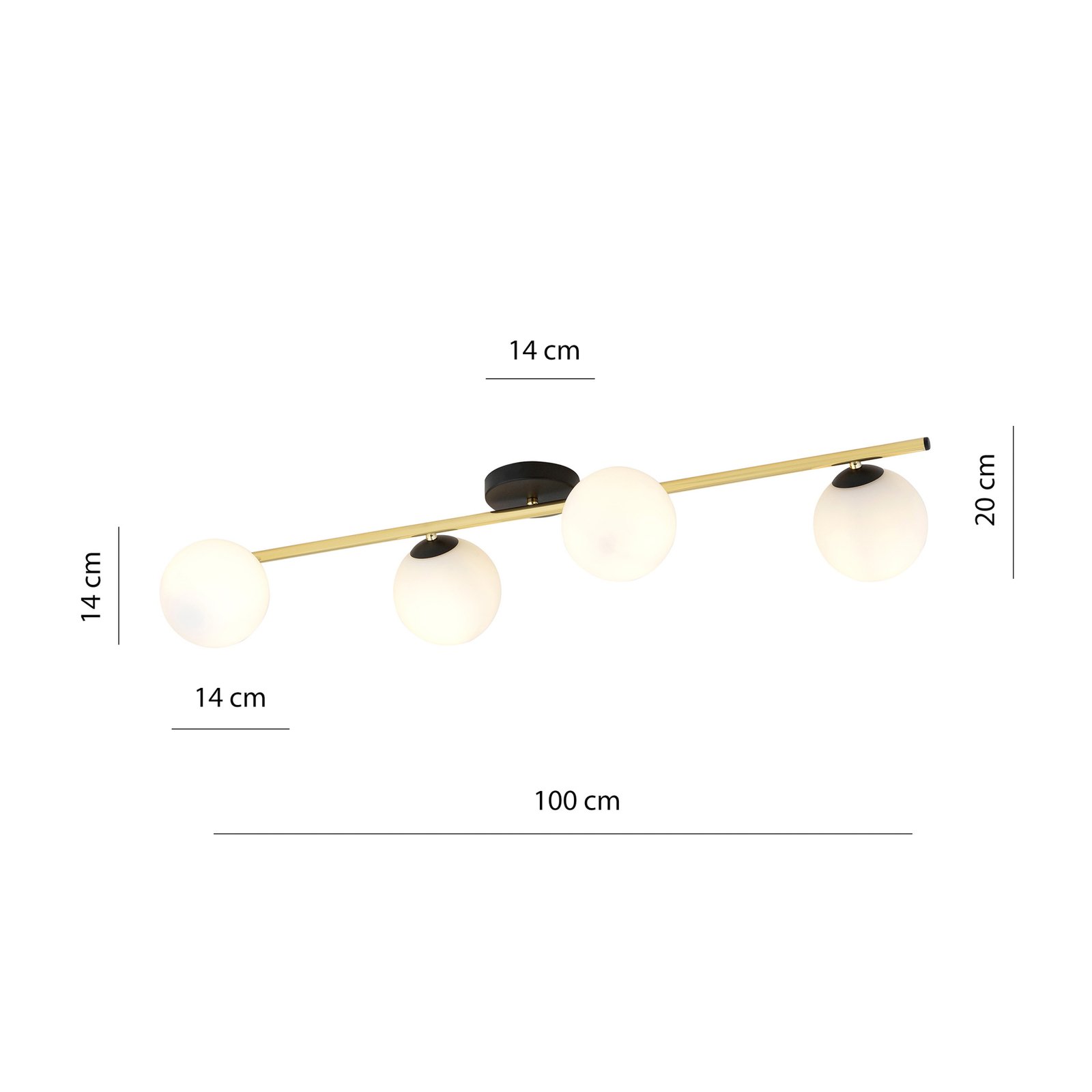 Deckenlampe Glassy 4-flg. linear schwarz/gold/opal