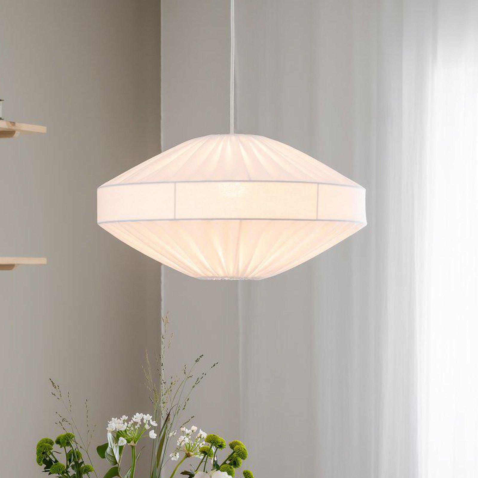 Lampa wisząca PR Home Edith, Ø 50 cm, bawełna, biały