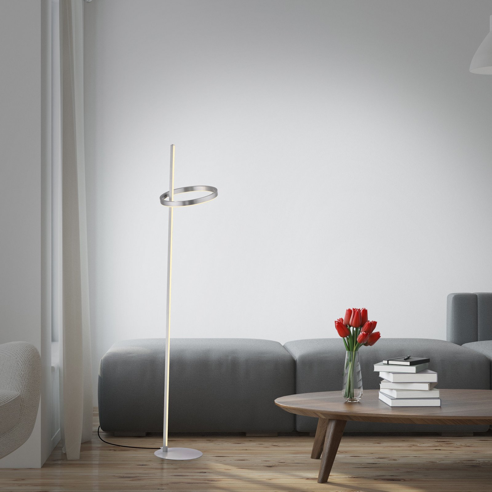 JUST LIGHT. LED vloerlamp Ritus zilver ijzer dimmer 3.000 K