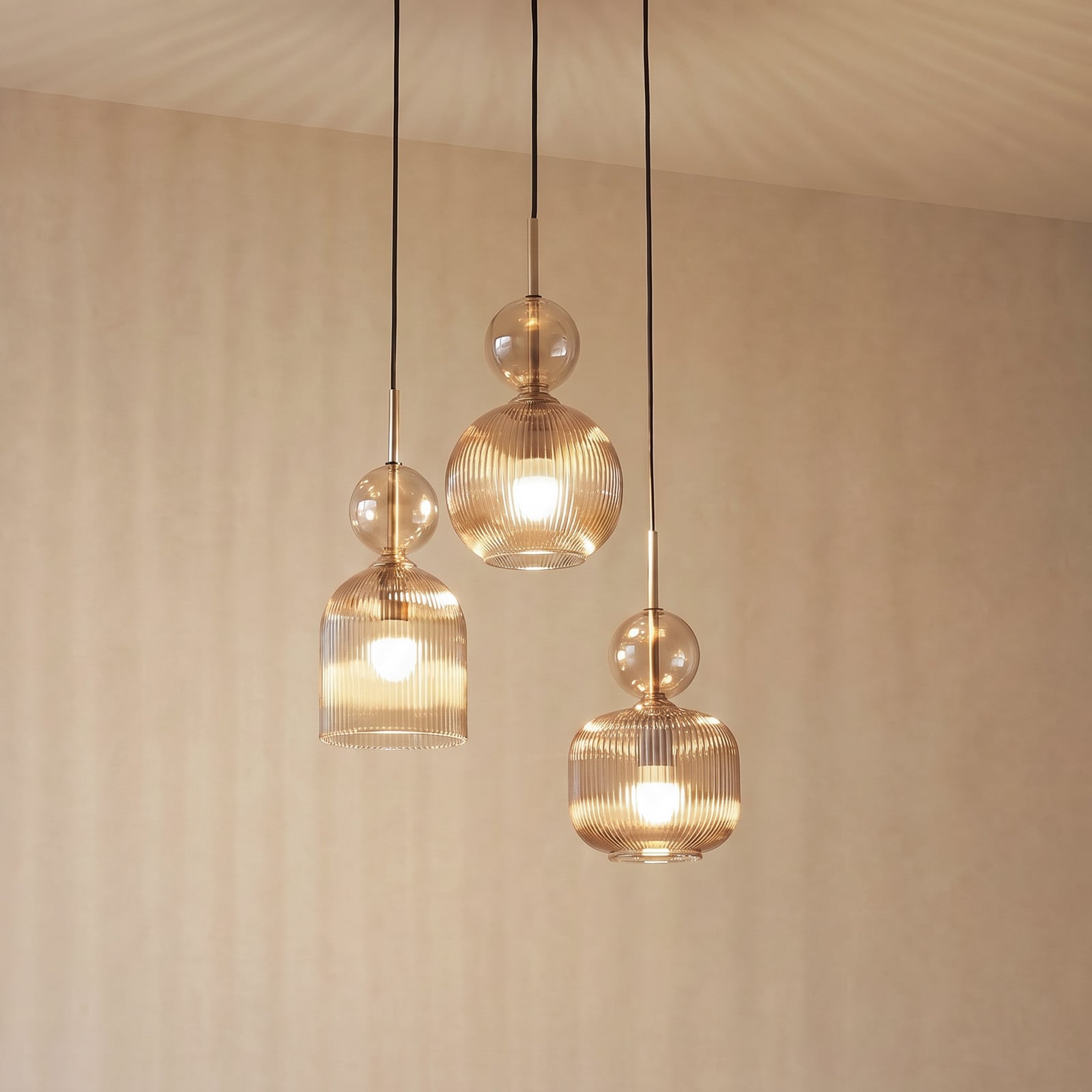 TK Lighting Lampă suspendată Sophia cu 3 becuri Ø 41 cm culoare coniac/negru E14 - Camera de zi / sufragerie - cognac negru - Sticlă