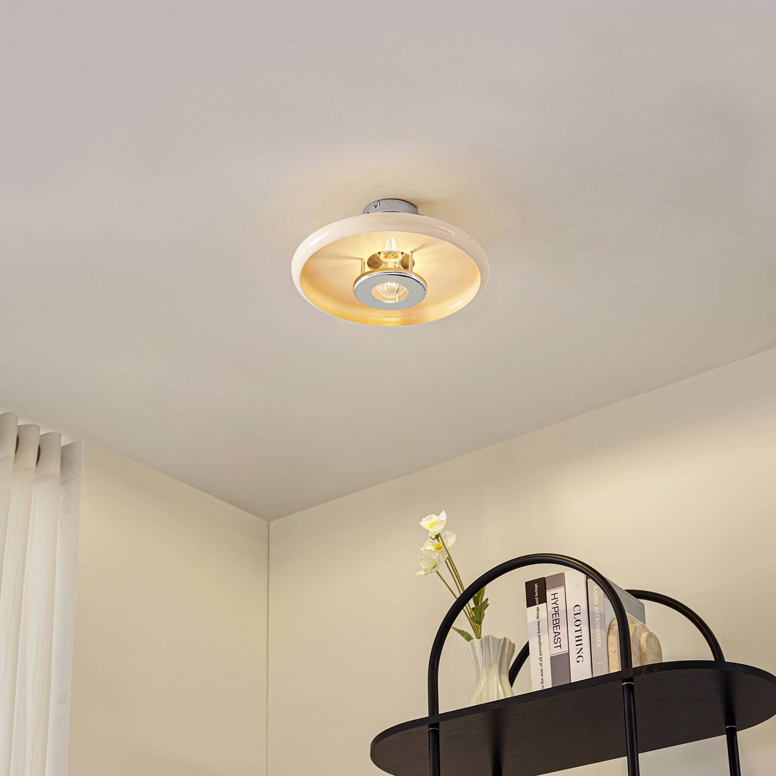 Lindby Deckenleuchte Branford, Retro, Ø 35 cm, beige, Metall günstig online kaufen