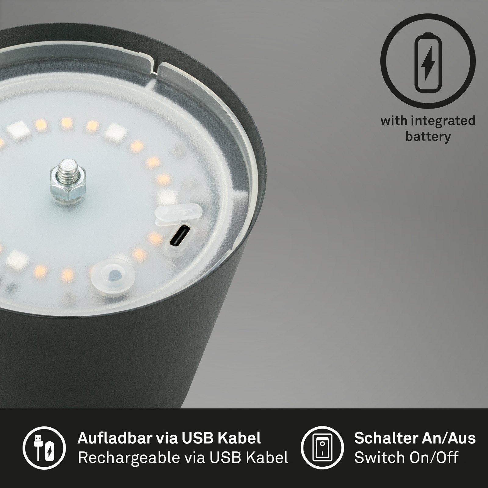 LED-Akku-Tischlampe 7507015, anthrazit RGBW IP44 Touchdimmer