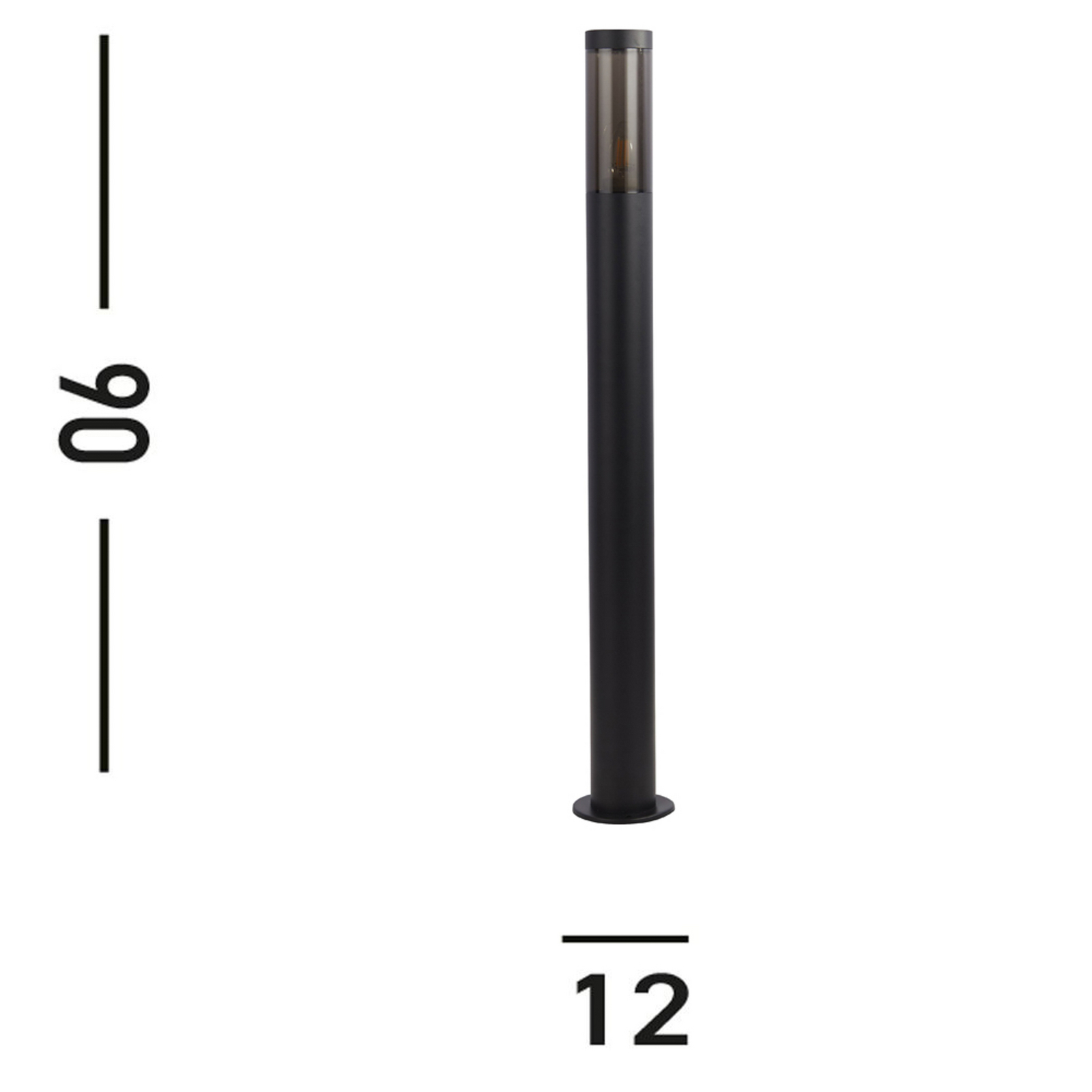 Borne lumineuse Batton, IP44, noir, hauteur 90 cm, métal