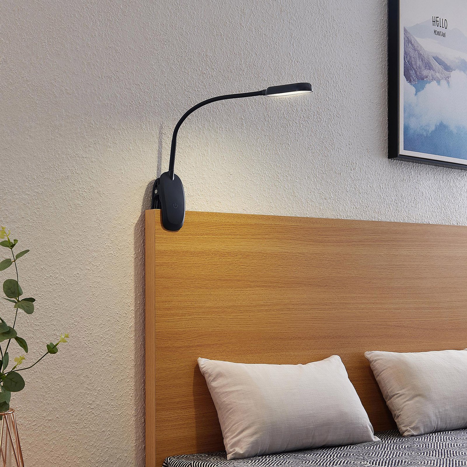 Prios lampe à pince LED Najari, noir, batterie, USB, 51 cm