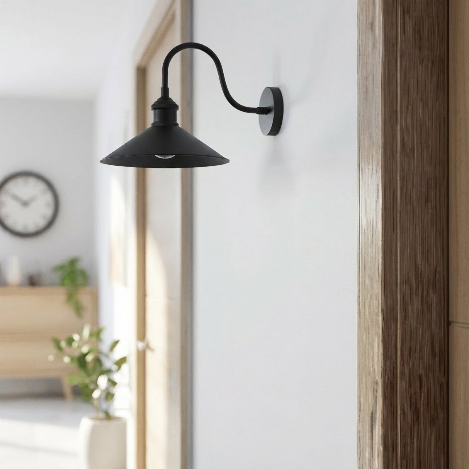 Christer wall light, black, width 24 cm, metal, E27