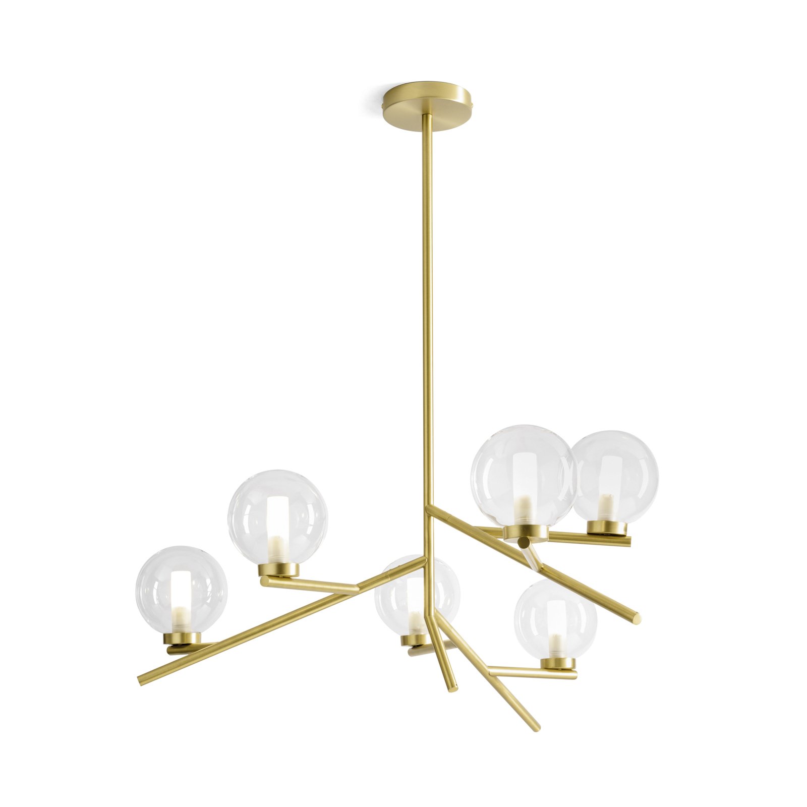 Hanglamp Camely, goud geborsteld/helder, 6-lamps