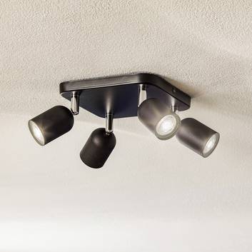 Top ceiling spotlight, four-bulb, square black