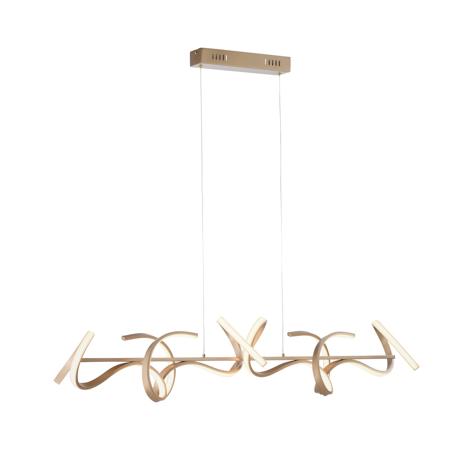 LED pakabinamas šviestuvas Curls, žalvaris, metalas, 99 cm ilgio, pritemdomas