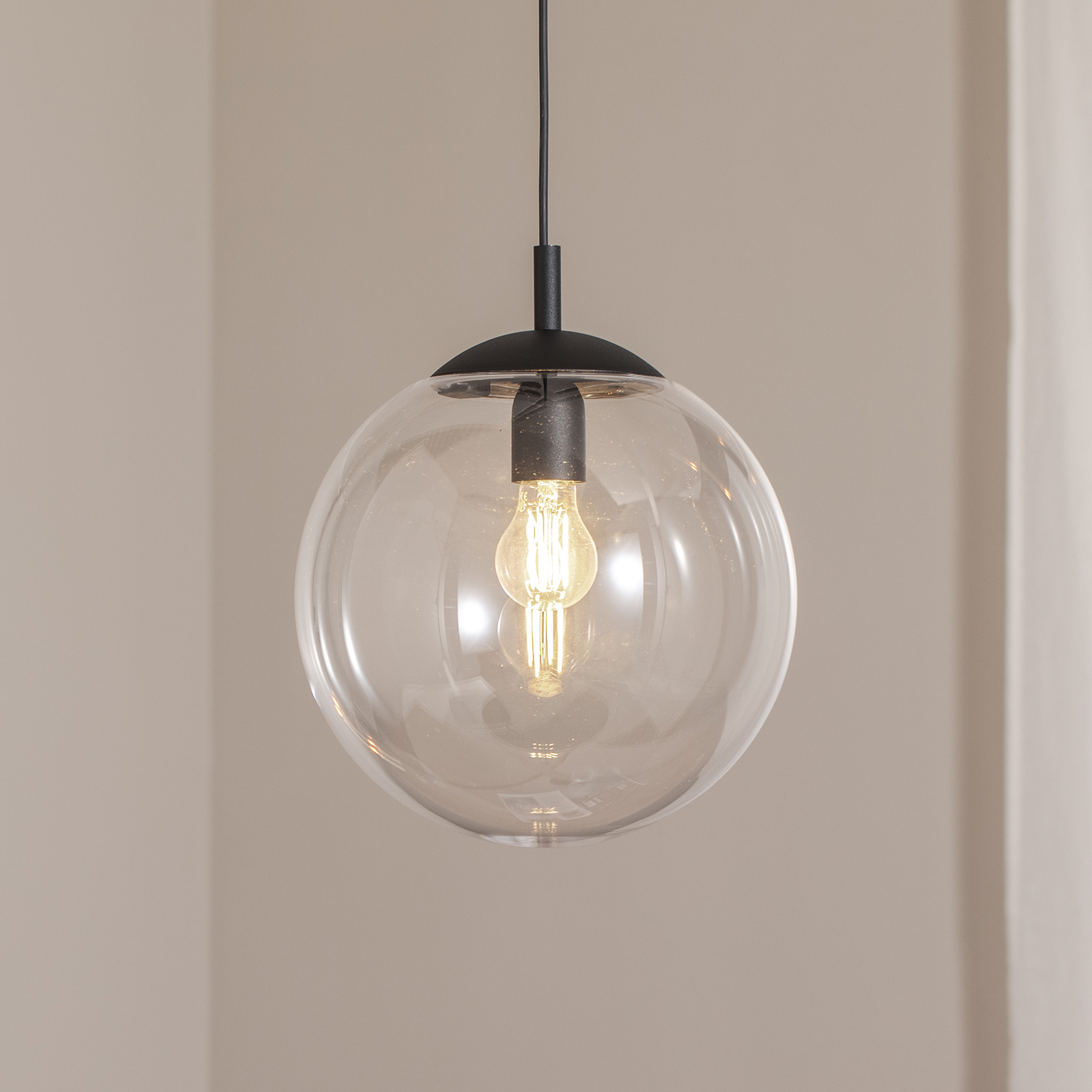 Esme pendant light, Ø 30 cm, transparent, glass, ball, E27