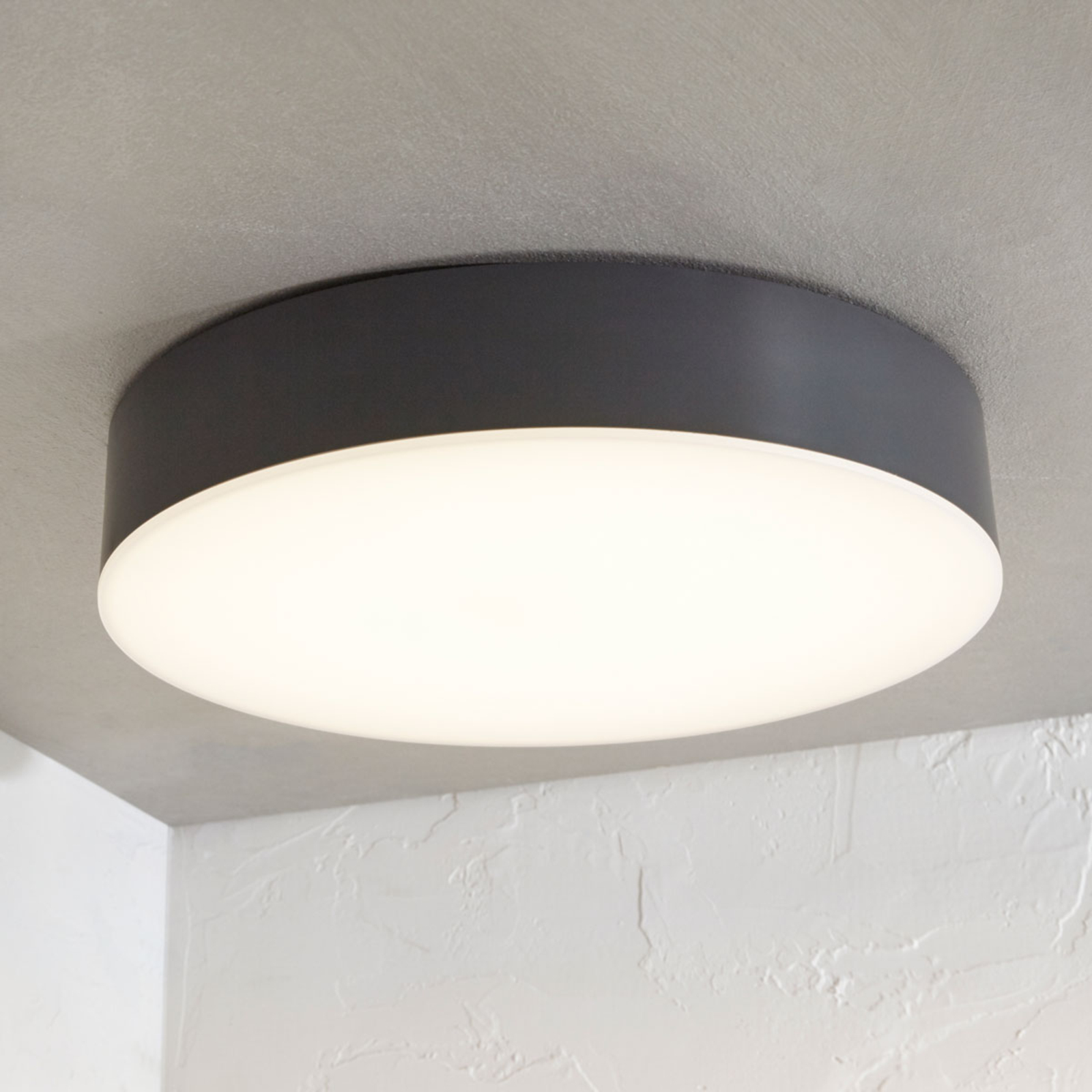 Lindby Lahja LED outdoor ceiling lamp, IP65, dark grey, polycarbonate, ABS, 18 W, energy efficiency: A+, H: 6.3 cm