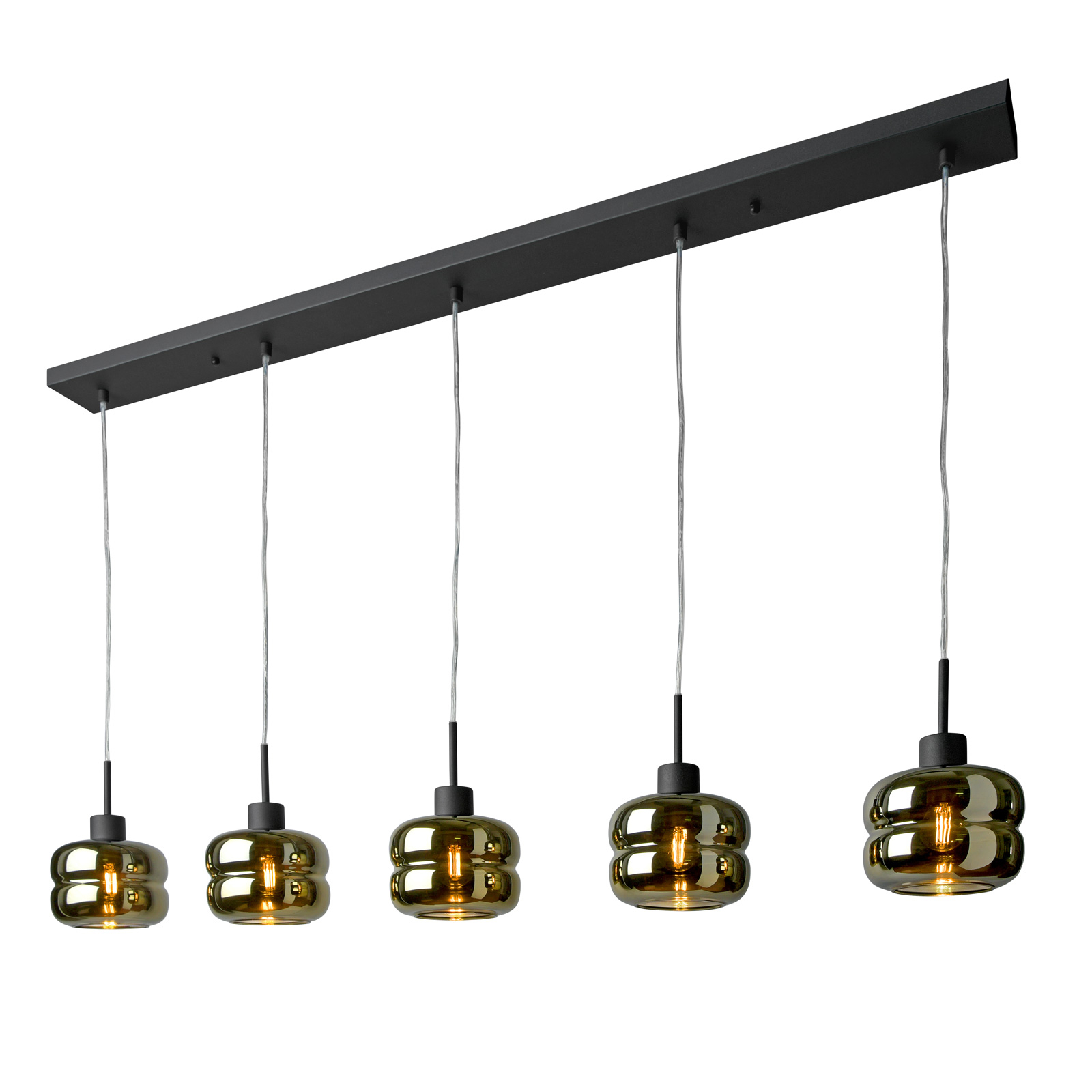 Villeroy & Boch Havanna hanging lamp, black, gold, for Living / Dining Room, metal, glass, E14, 25 W, energy efficiency: A++, L: 120 cm, W: 16 cm