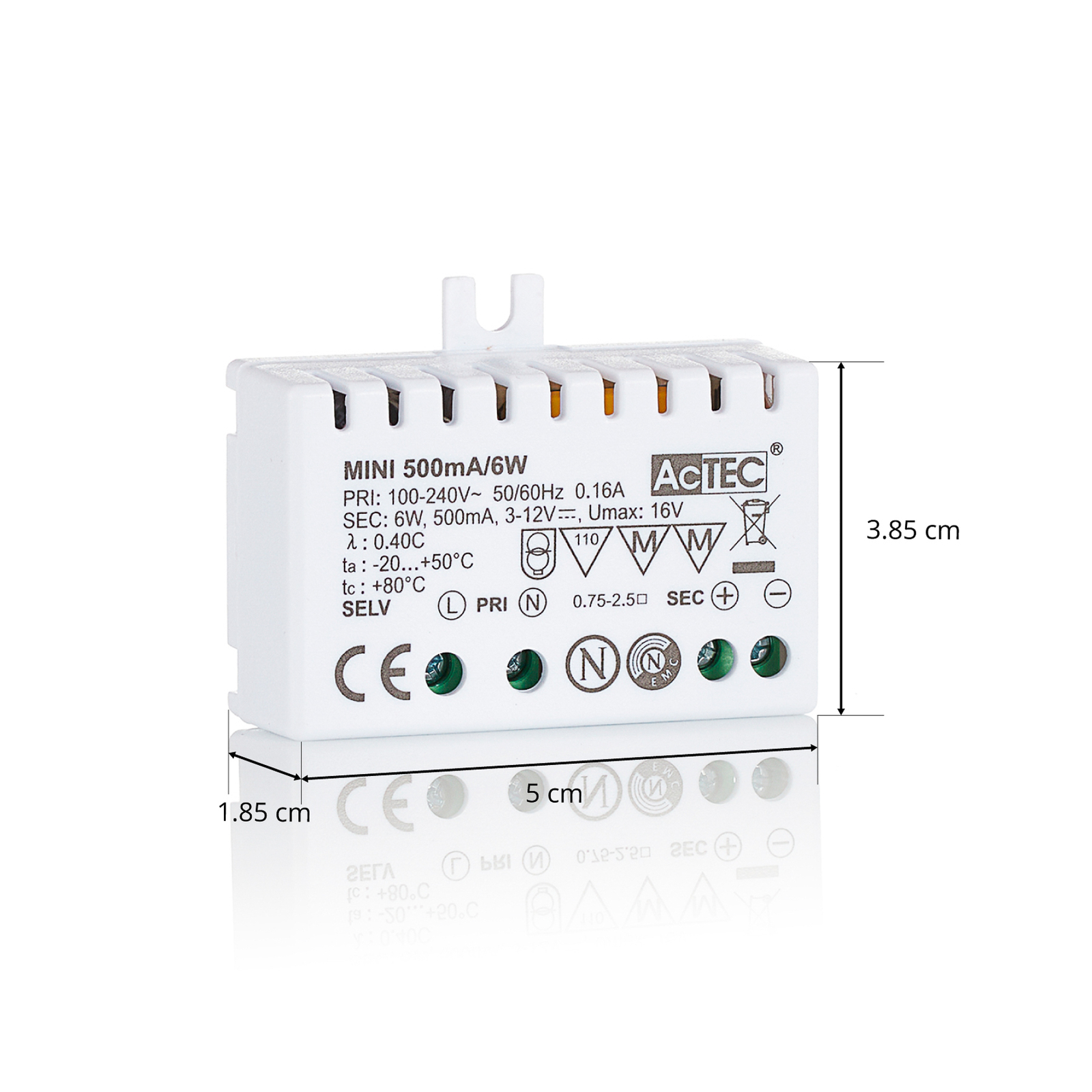 AcTEC Mini transformador LED CC 500mA, 6W, IP20