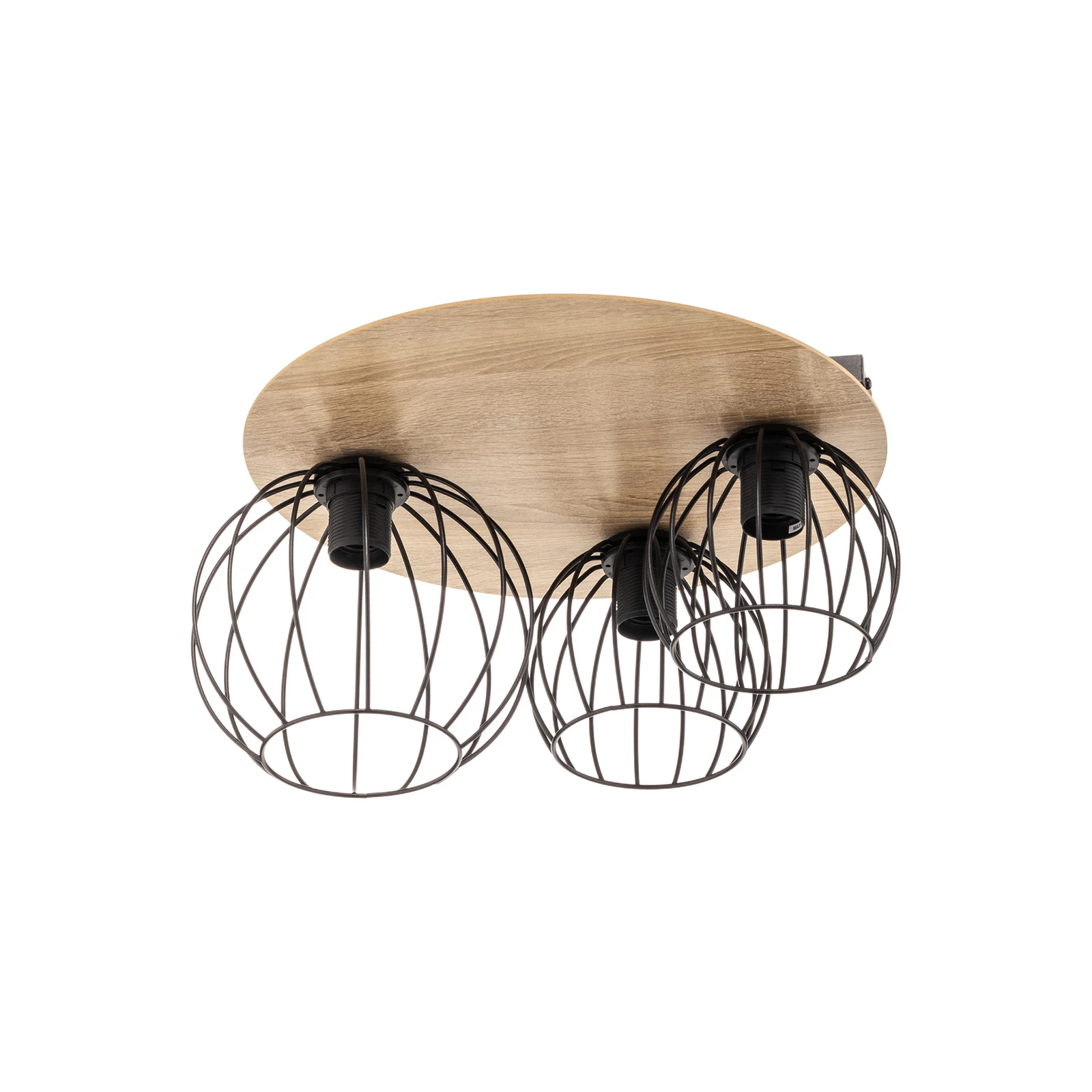 Plafonnier Malin, cache en bois rond, à 3 lampes