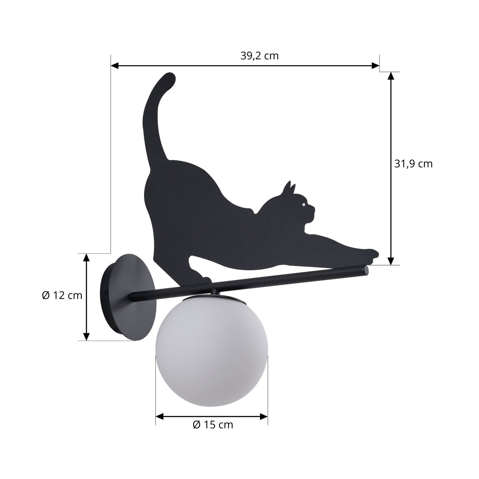 Aplique de exterior Lindby Katti, metal, negro, IP44, gato
