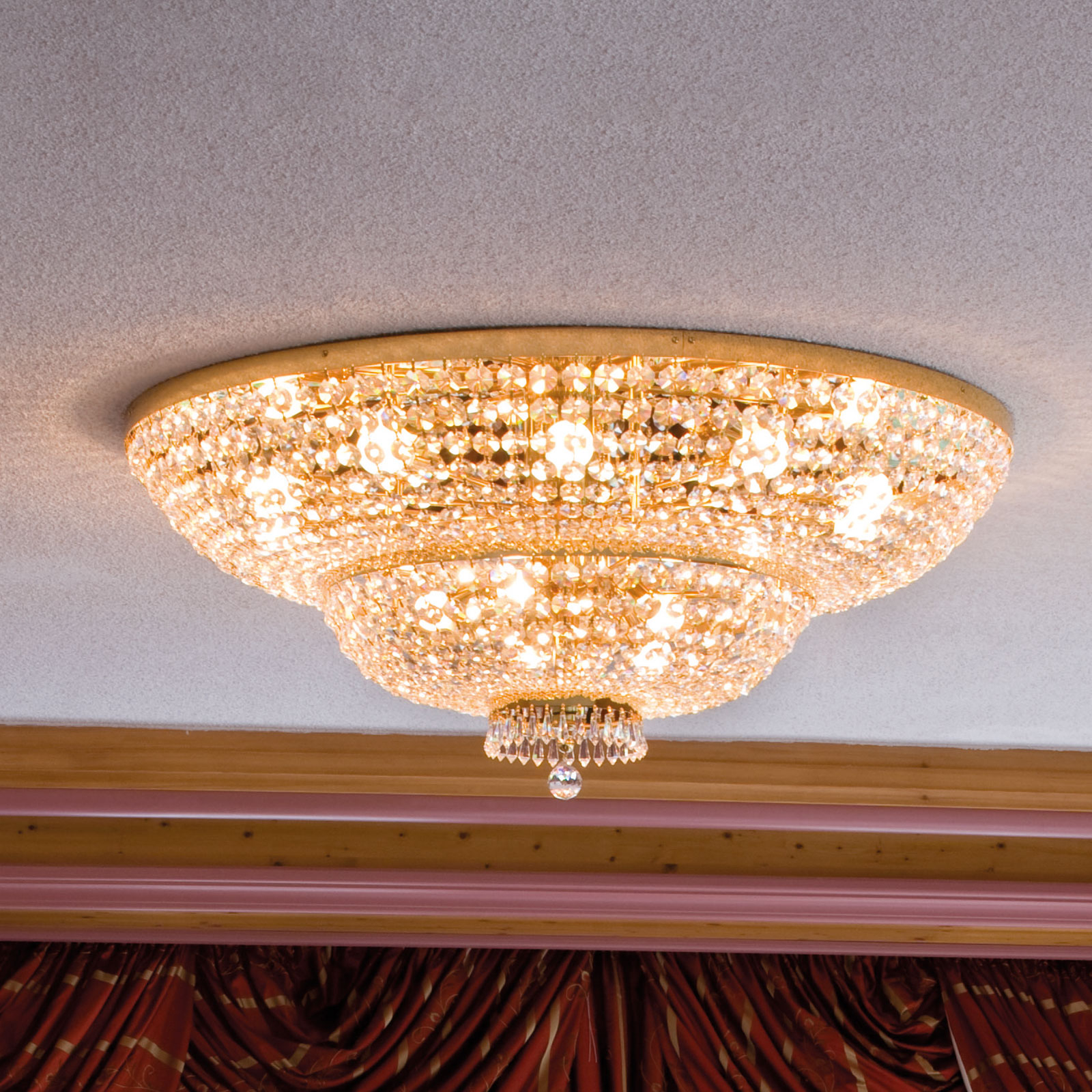 Orion Sherata Crystal Ceiling Light Gold-Plated 18 Bulbs, for Living / Dining Room, Solid brass, crystal, E27, 60 W, energy efficiency: A++, H: 50 cm