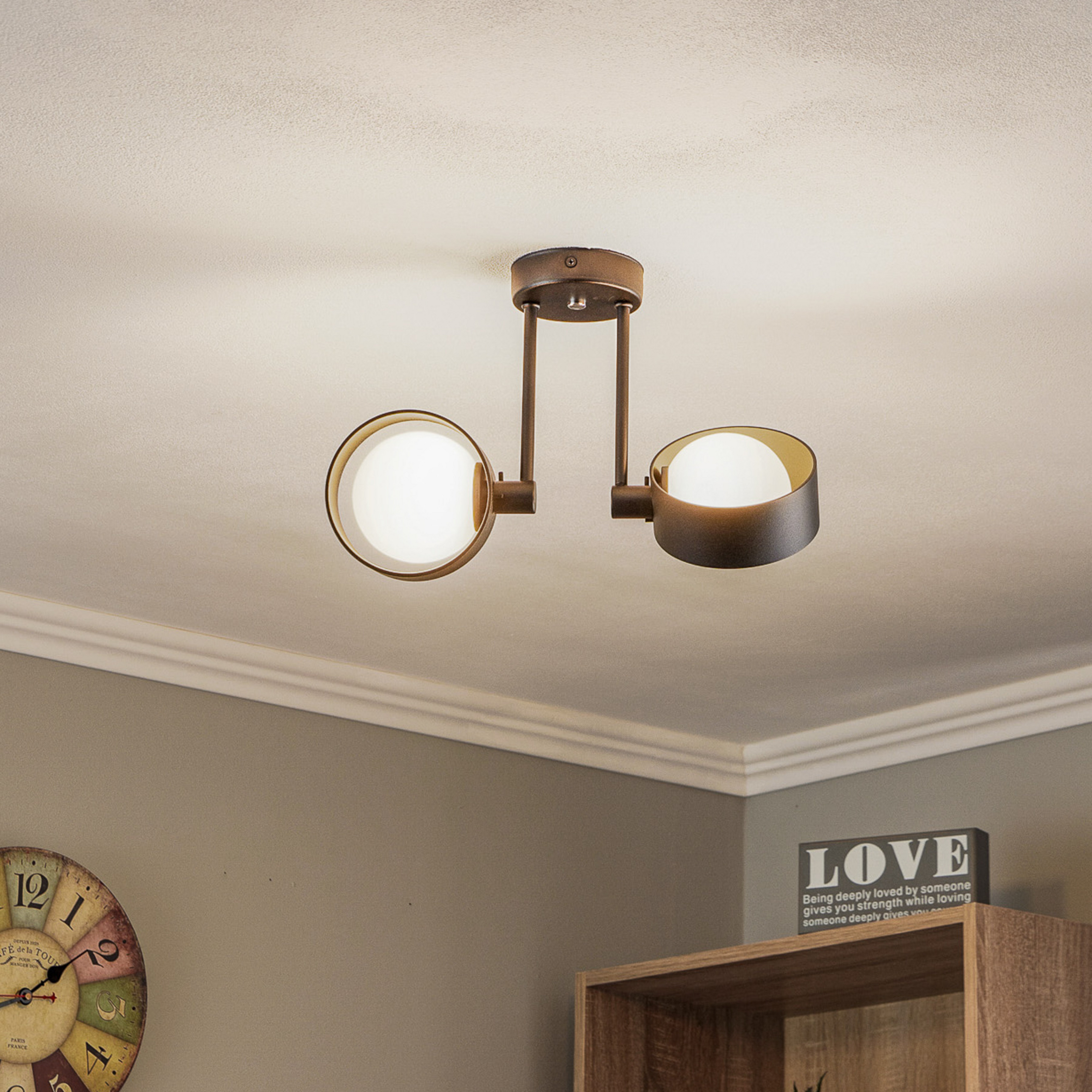 Mado ceiling light in steel, black, 2-bulb