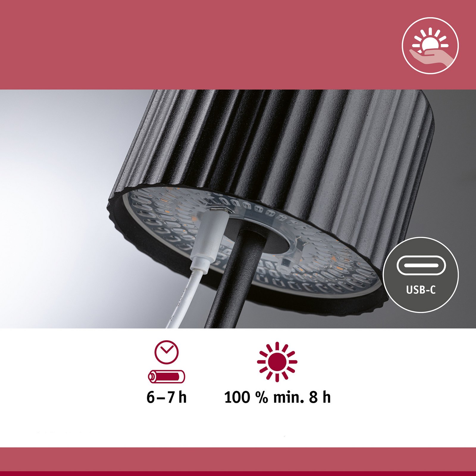 Lampa de masă solară LED Paulmann Else, negru, IP44 dimabil Lampa de masă solară LED Paulmann Else, negru, IP44 dimabil