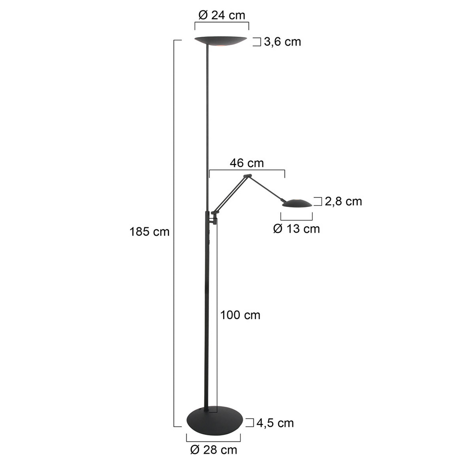 LED uplighter Daphne 2 + leeslampje zwart, CCT, afstandsbediening LED uplighter Daphne 2 + leeslampje zwart, CCT, afstandsbediening