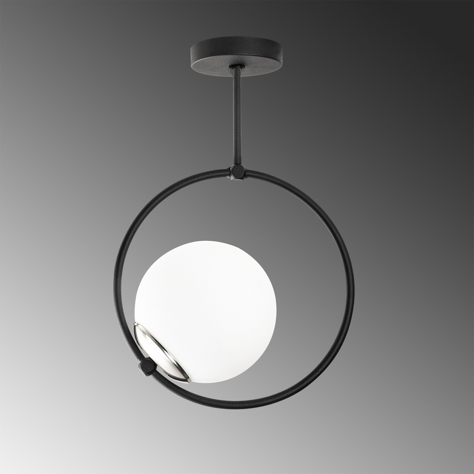 Dolunay 3901 ceiling lamp, black, glass, ring