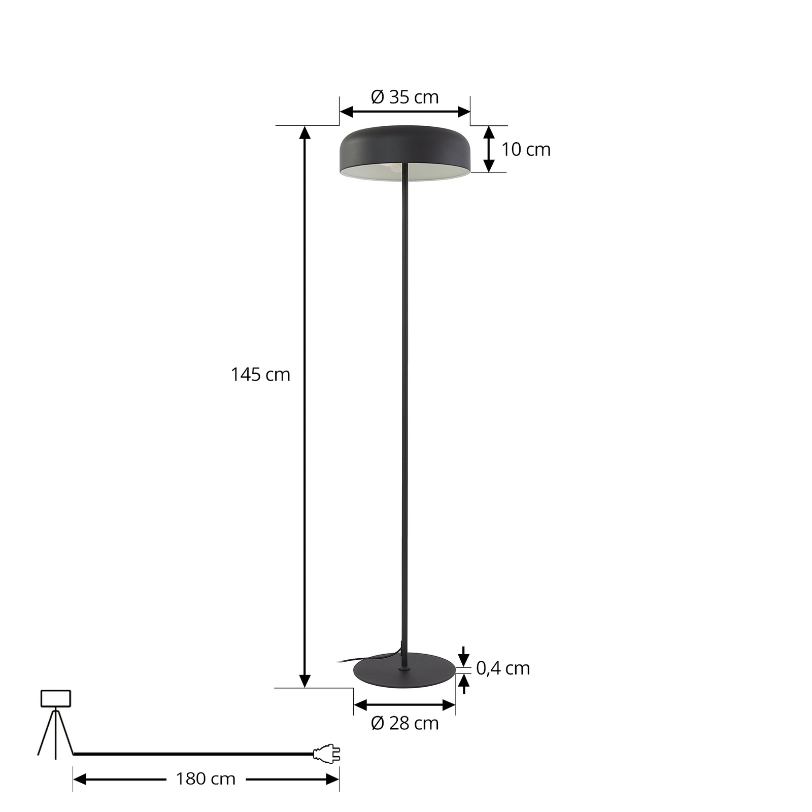 Vloerlamp Lindby Edion, zwart, metaal