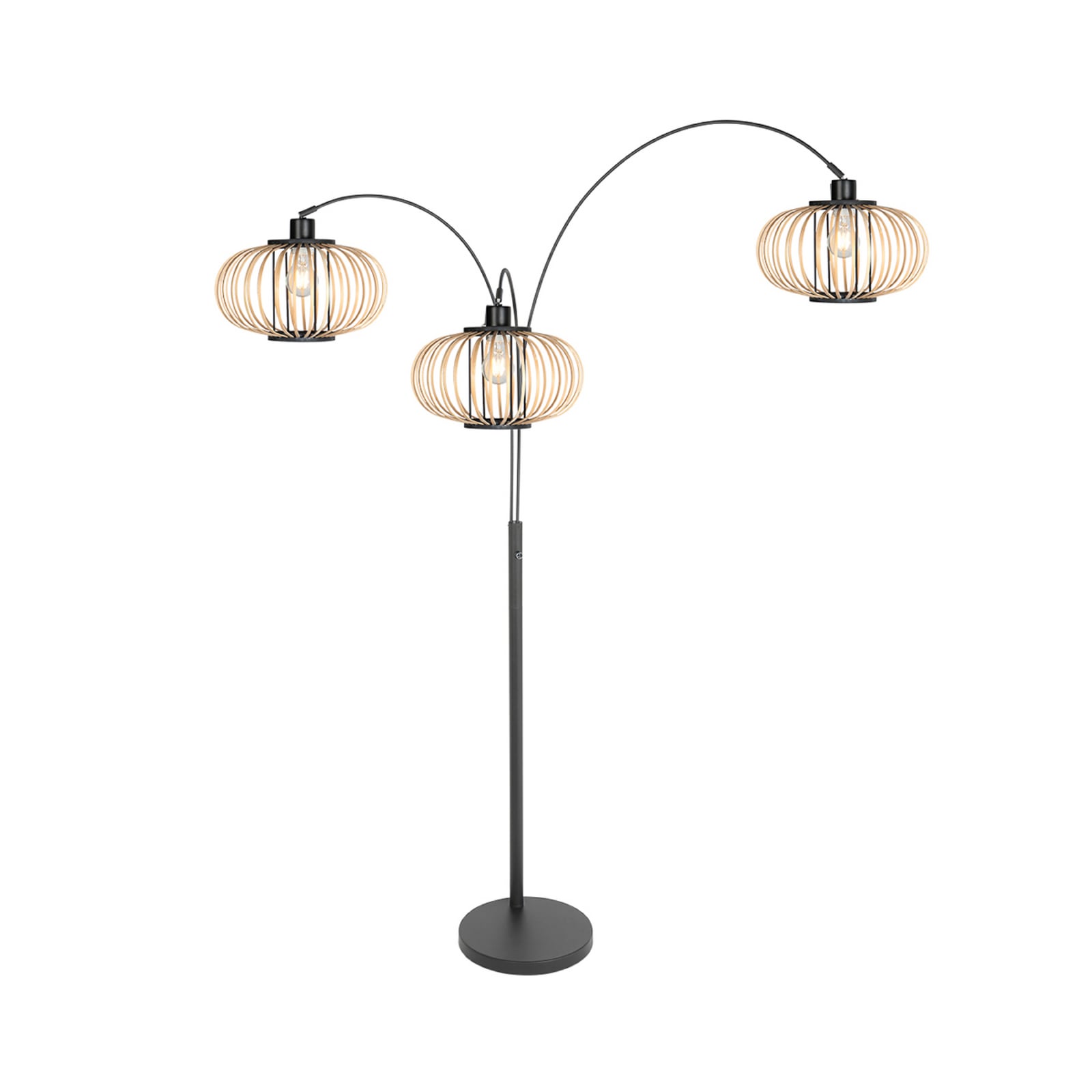 Lámpara de pie Nox Light de 3 luces, negra, con varillas de bambú, E27