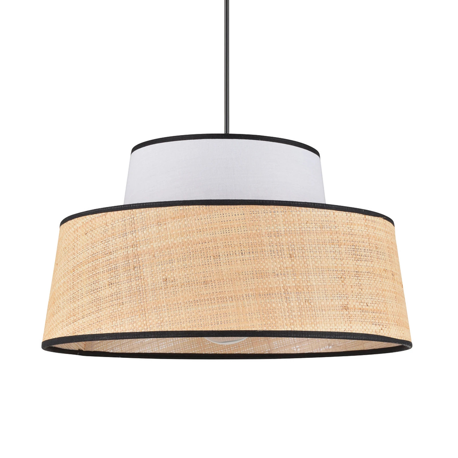 Lampada a sospensione Mallorca, bianco/colore naturale, Ø 38 cm, tessuto/raffia