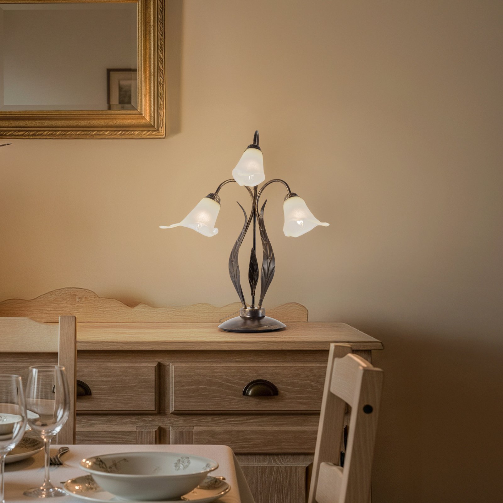 Alga galda lampa, 3 gaismas, dzelzs, stikls, Florentine Alga galda lampa, 3 gaismas, dzelzs, stikls, Florentine