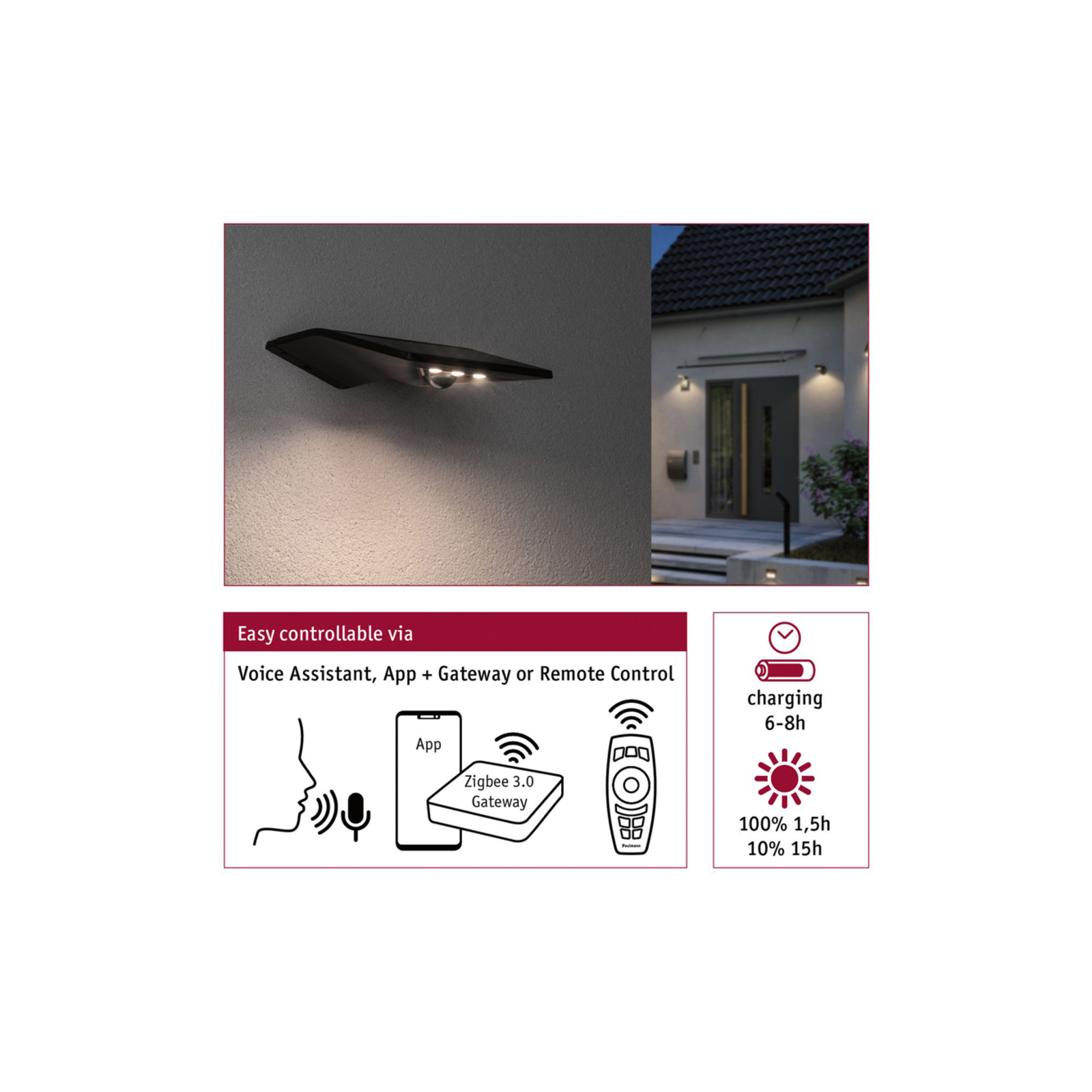 Paulmann Candeeiro de parede solar Yoko LED antracite ZigBee