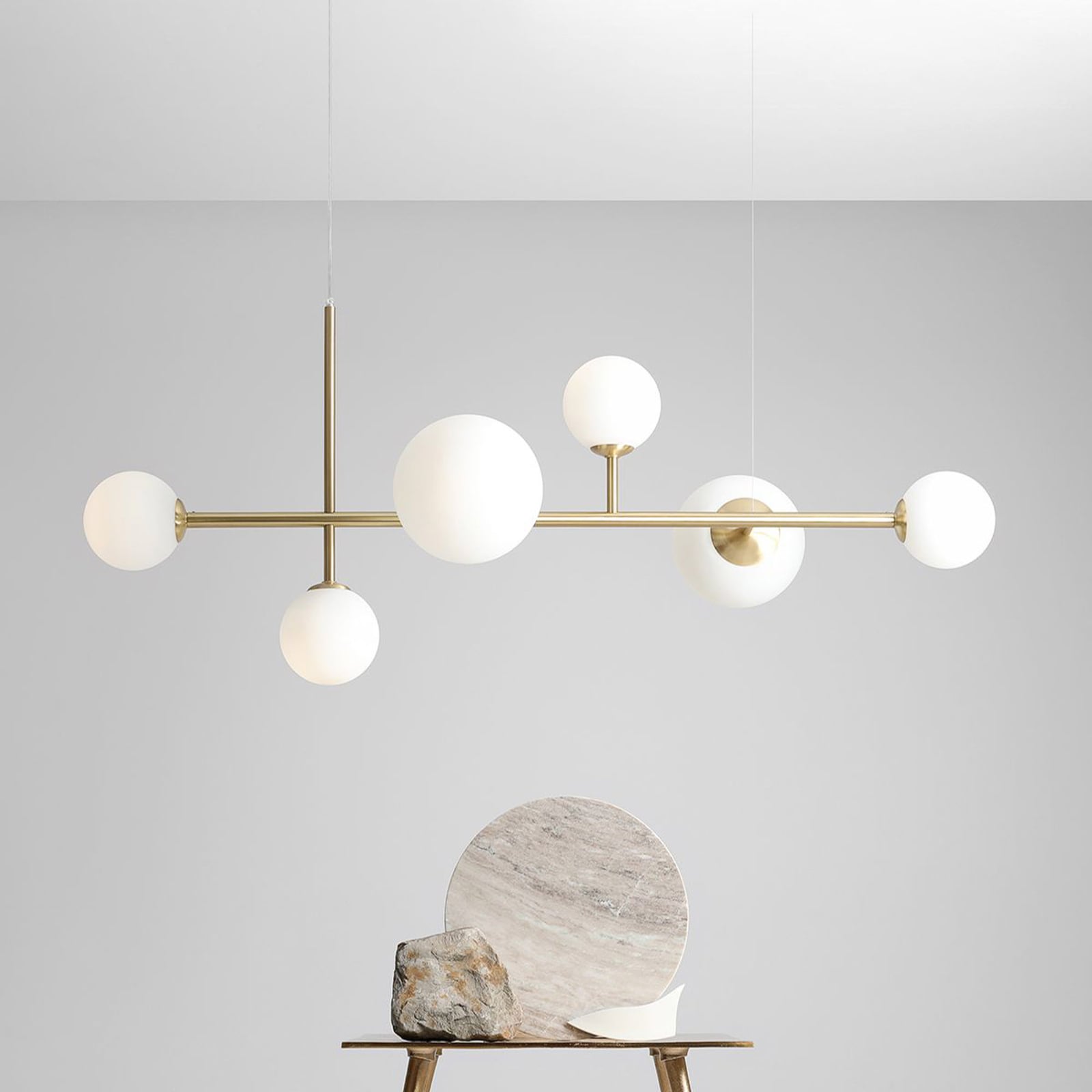 Joel hanglamp, messing/wit, 6-lamps - ALDEX