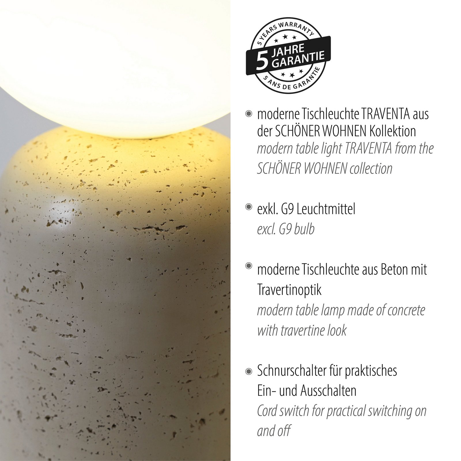 Schöner Wohnen galda lampa Traventa, smilškrāsas/balta, G9 Schöner Wohnen galda lampa Traventa, smilškrāsas/balta, G9