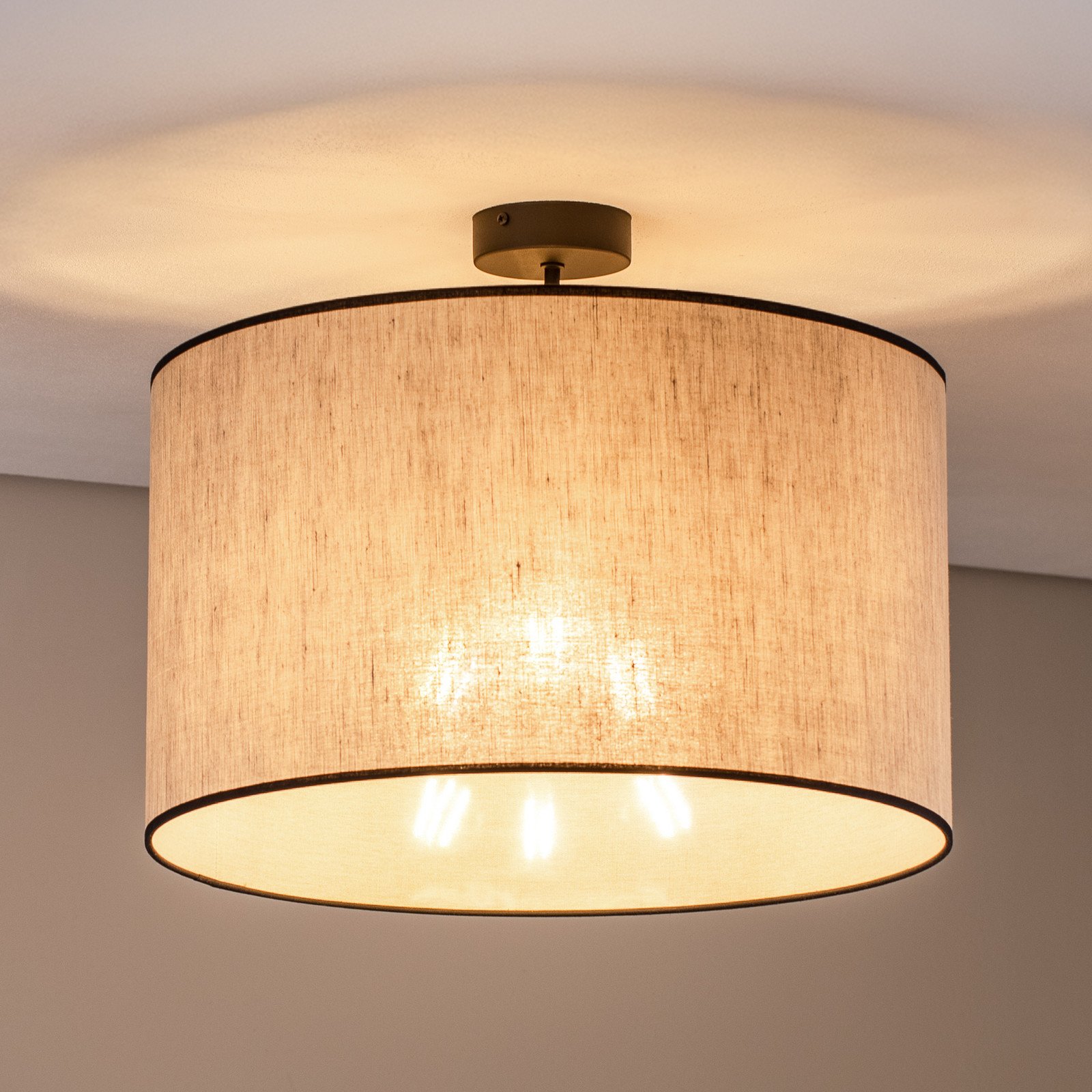 Euluna plafonieră Ramka Ø 50 cm - Camera de zi / sufragerie - Modern - bej negru - Țesătură / Textil