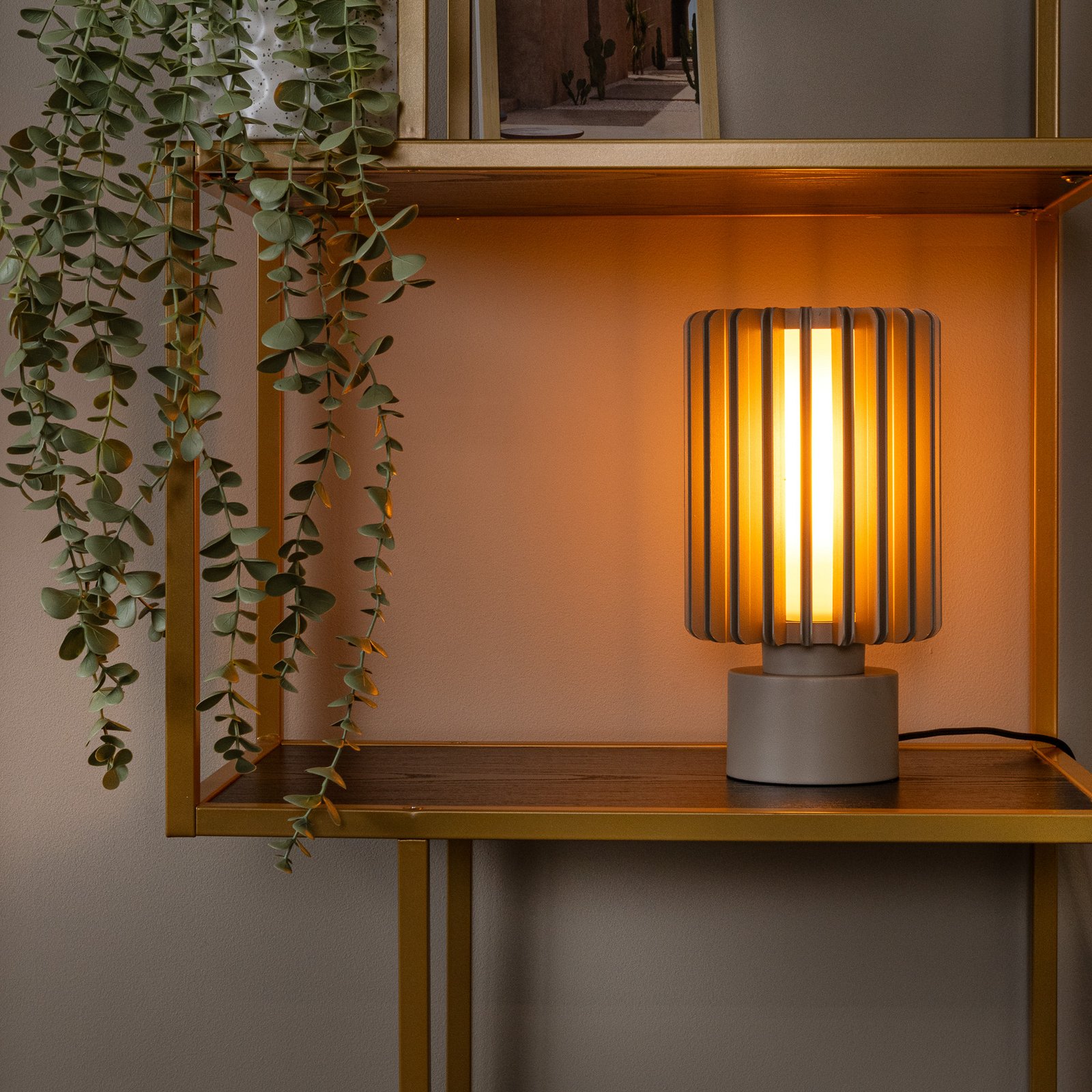 Galda lampa Lambres, pelēkbrūna, augstums 27 cm, metāls