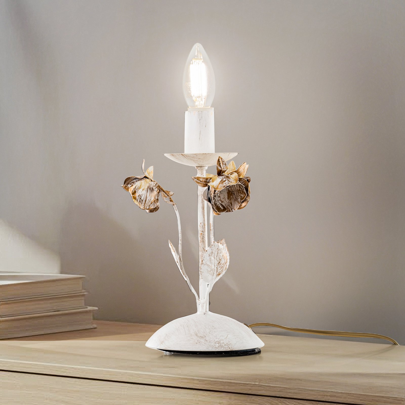 Carolina table lamp, ivory-coloured, 1-bulb, iron