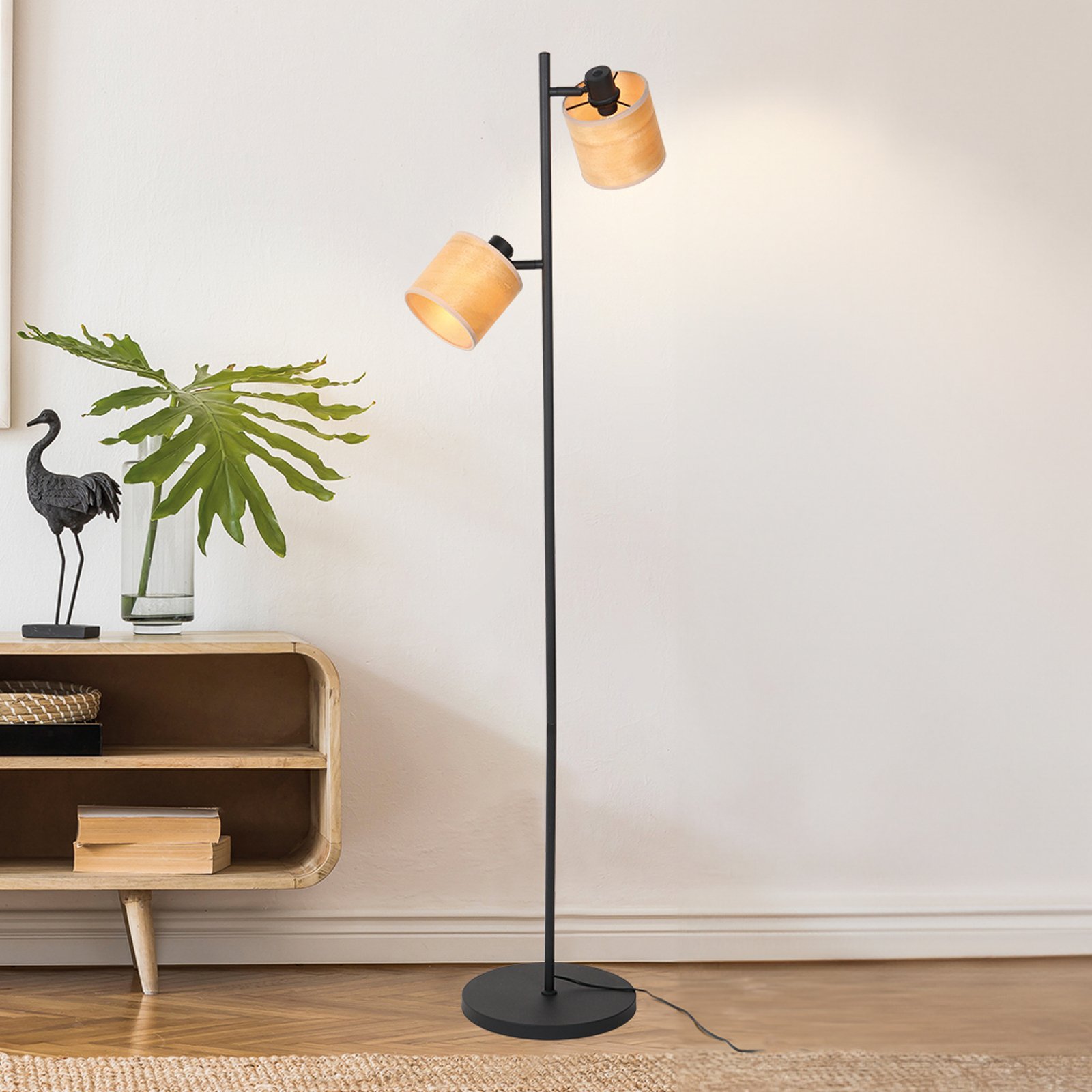 Vloerlamp bamboe, 2-lamps