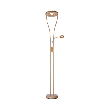 LED-uplight-golvlampa Helia med läslampa, mässing