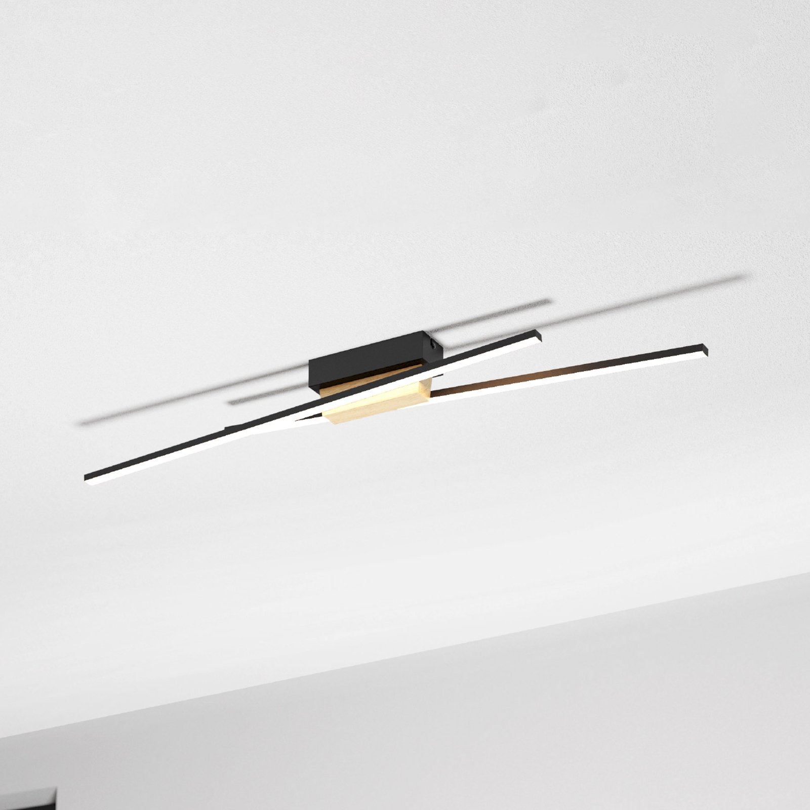 Plafón LED Panagria, negro con detalles de madera