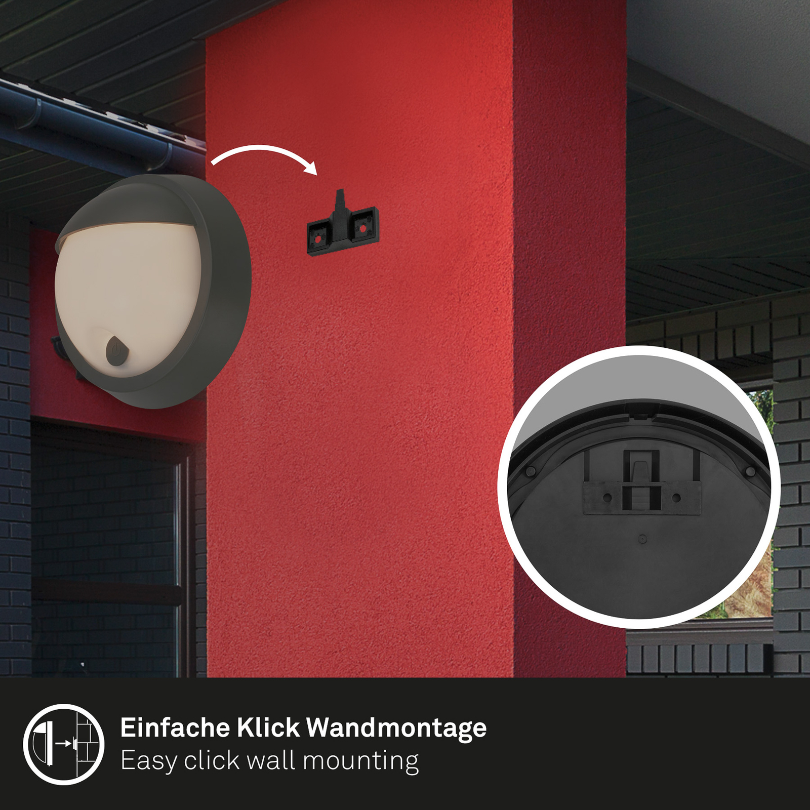 LED outdoor wall lamp 3784015, black Touch dimmer Ø 17 cm