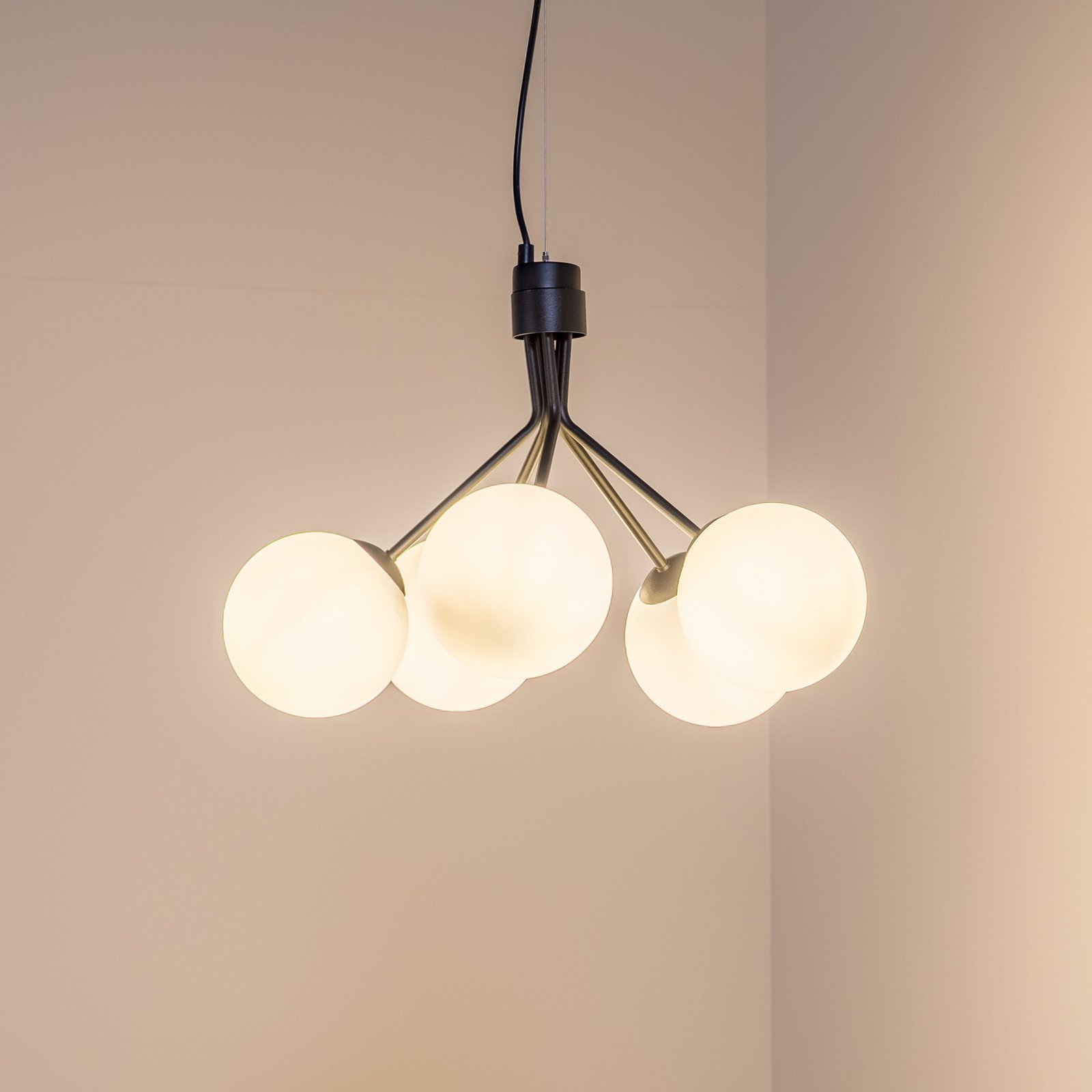 EMIBIG LIGHTING Lampă suspendată Nova negru/opal 5 becuri - Camera de zi / sufragerie - Modern - negru opal - Metal